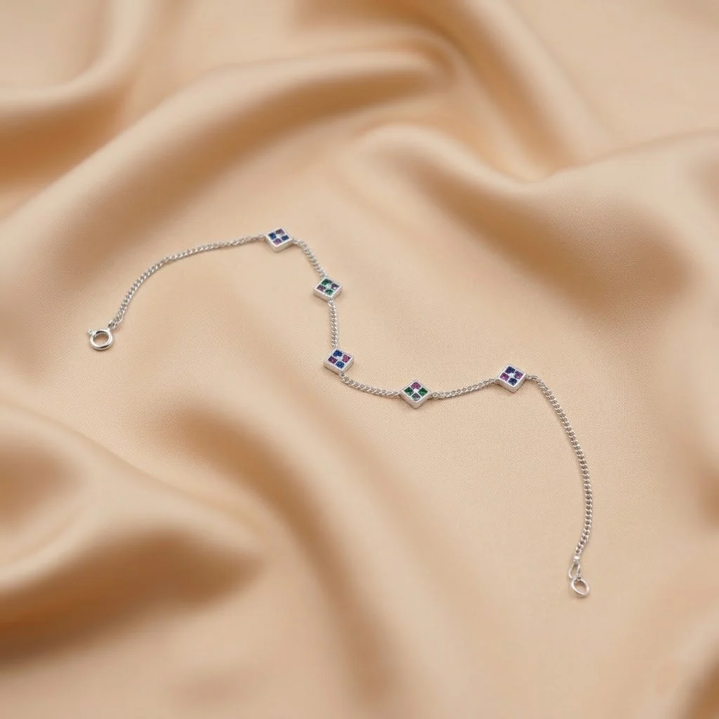 Dainty Multi Color Gemstone Bracelet in Sterling Silver - Image 5