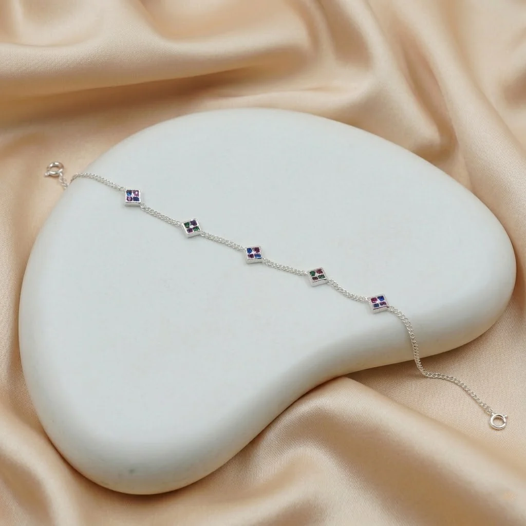 Dainty Multi Color Gemstone Bracelet in Sterling Silver - Image 6