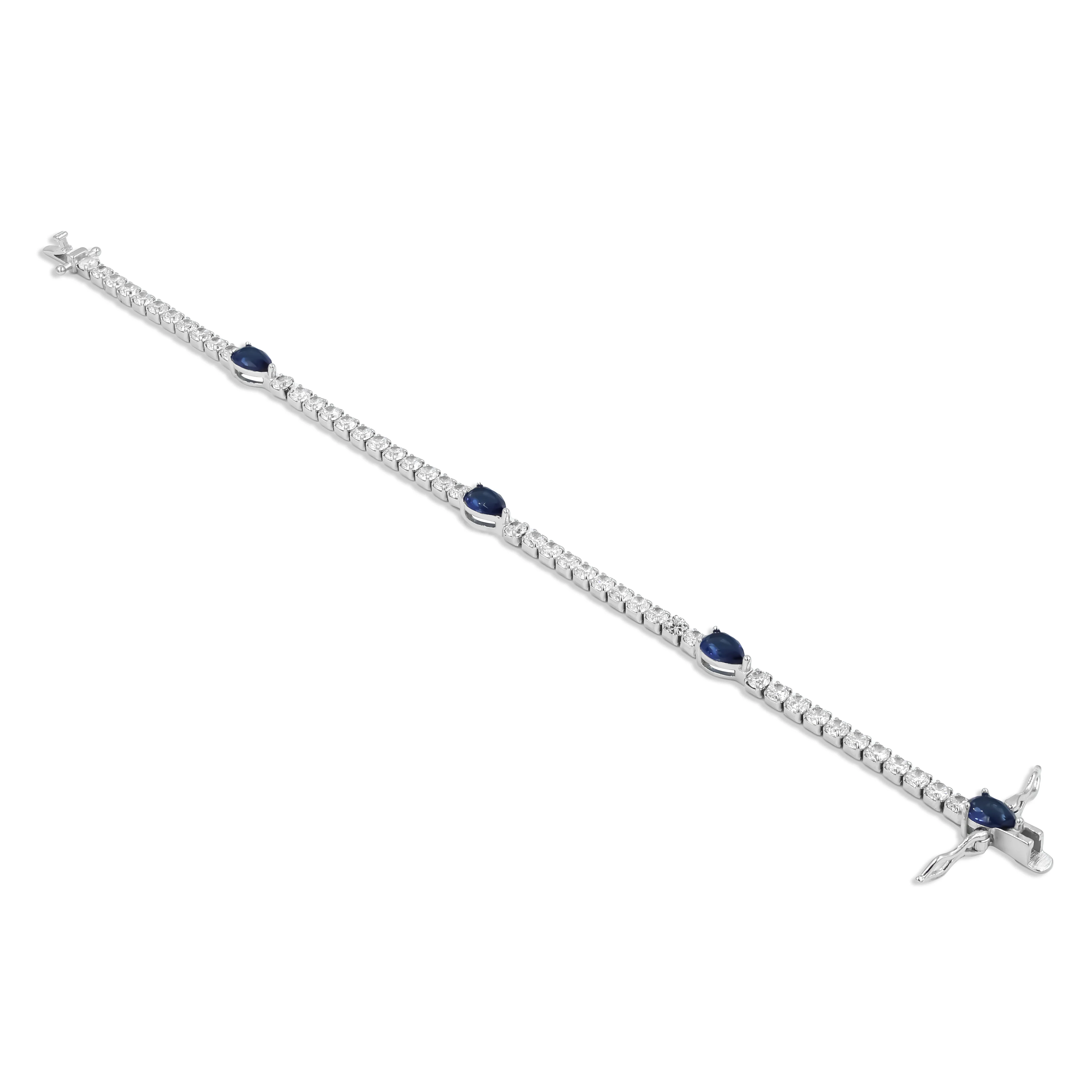 Delicate Silver Tennis Bracelet with Blue Stone - Image 2