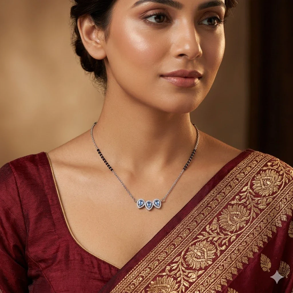 Designer Blue Stone Silver Mangalsutra for Women's - Image 2