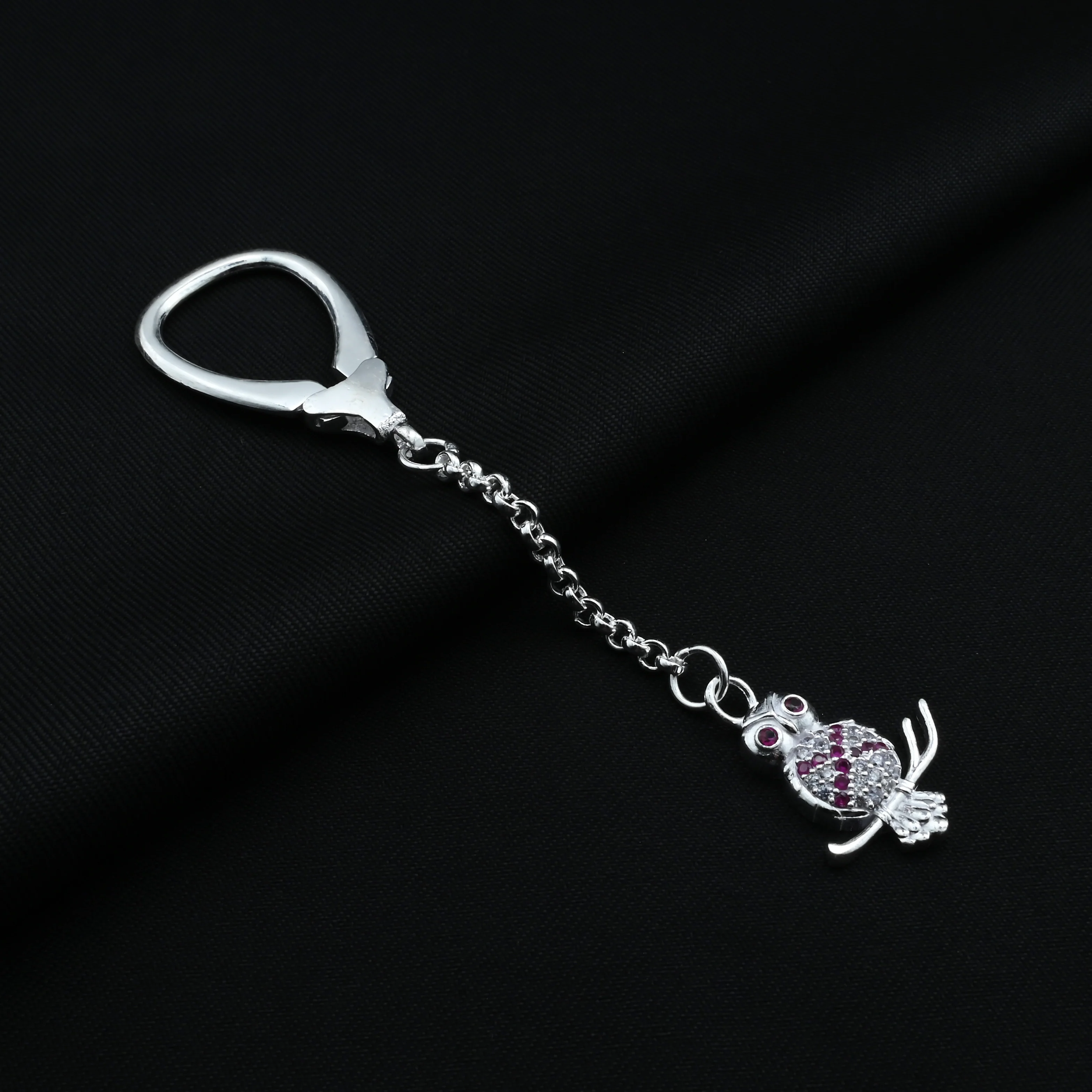 Designer Owl Silver Keychain with Multiple Stones - Image 3