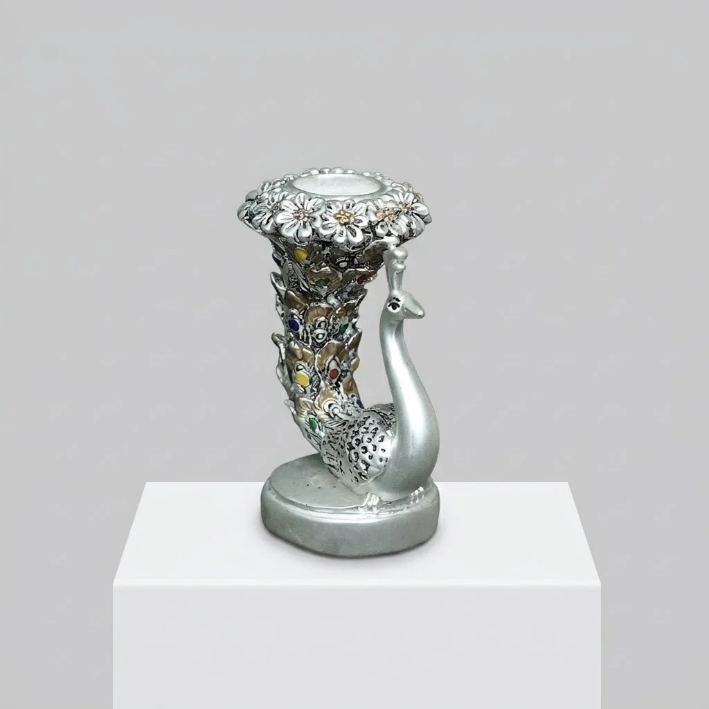 Designer Silver Finish Peacock Idol for Home Decor - Image 3