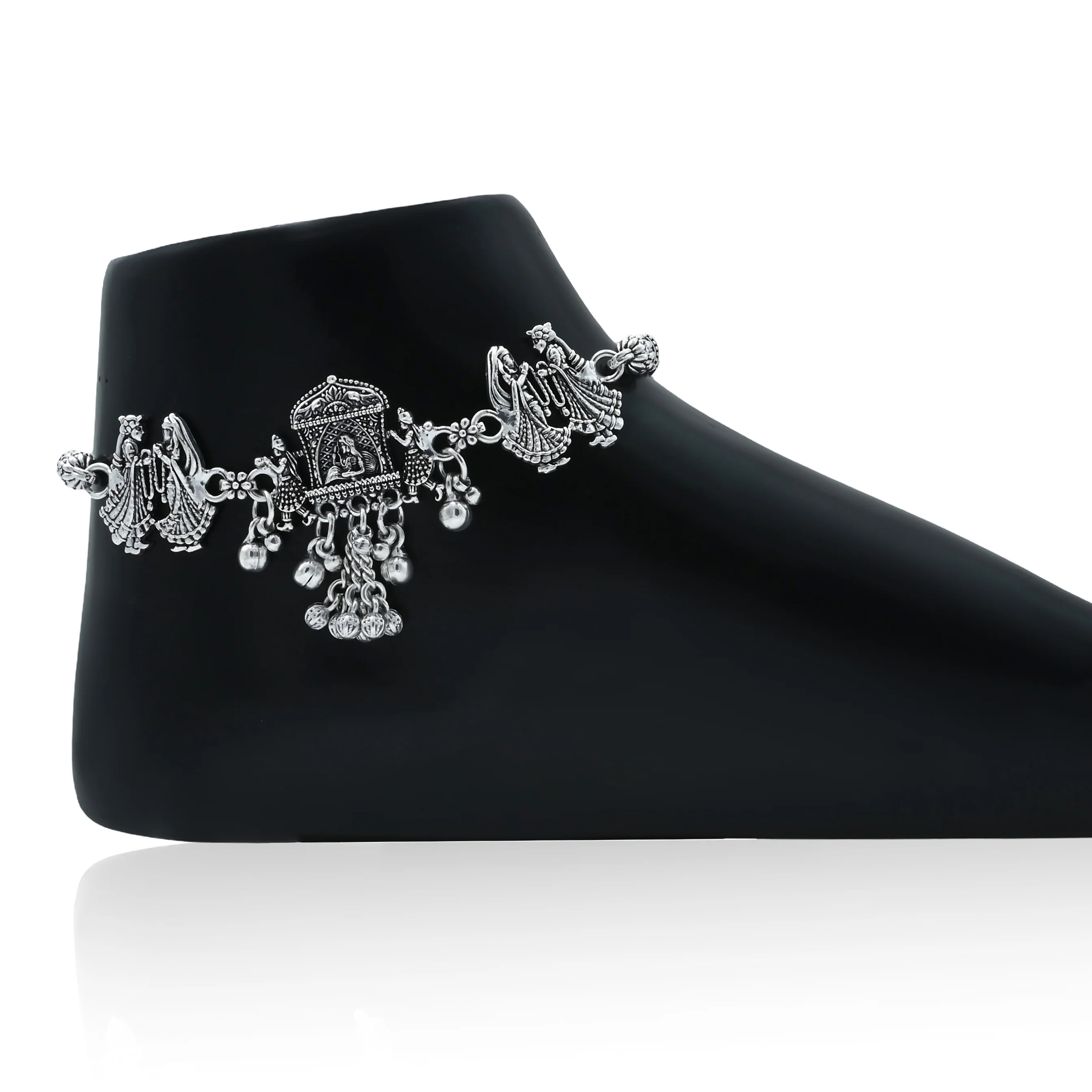 Traditional Oxidised Bridal Silver Payal - Image 2