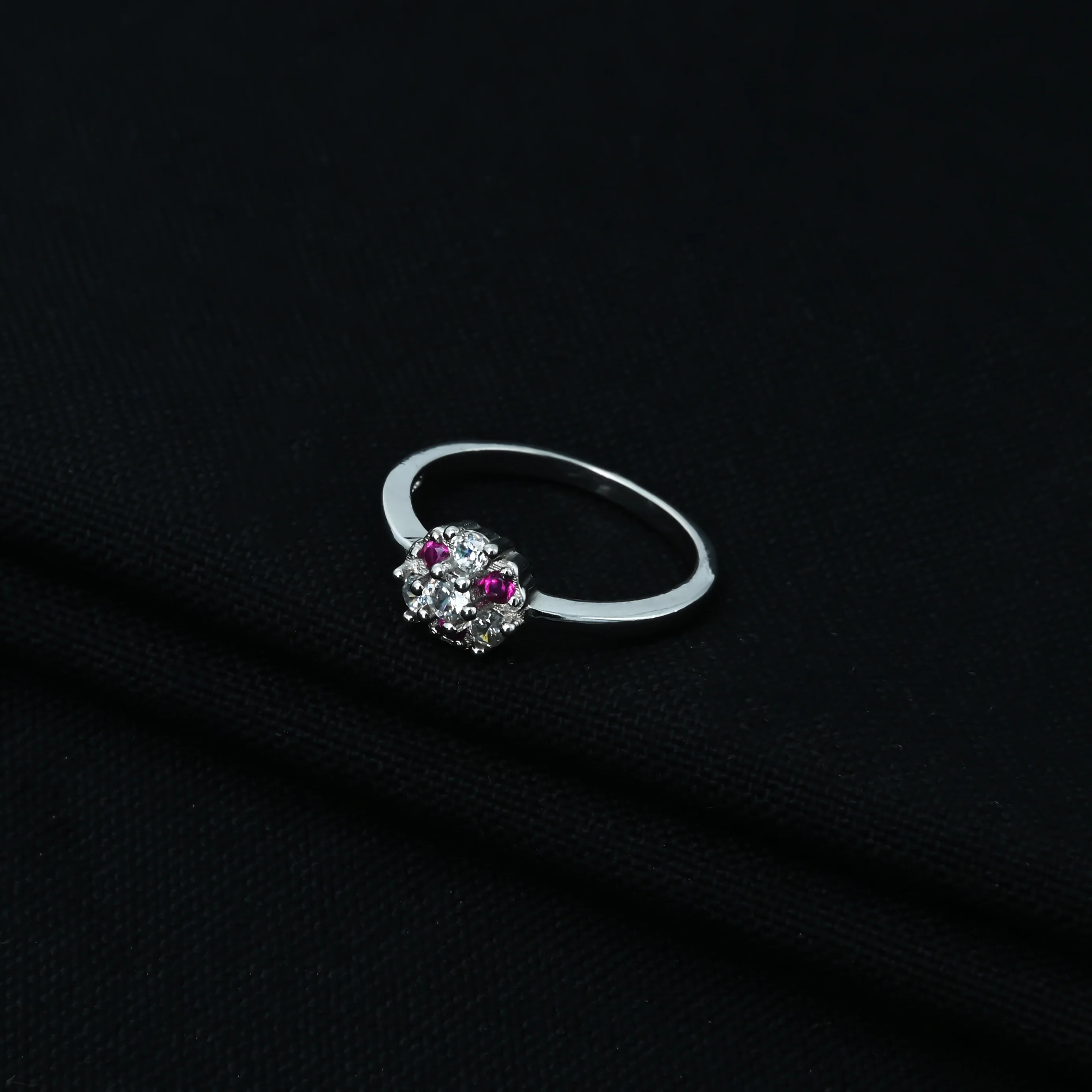 Designer Silver Ring with Purple and White Stones - Image 4