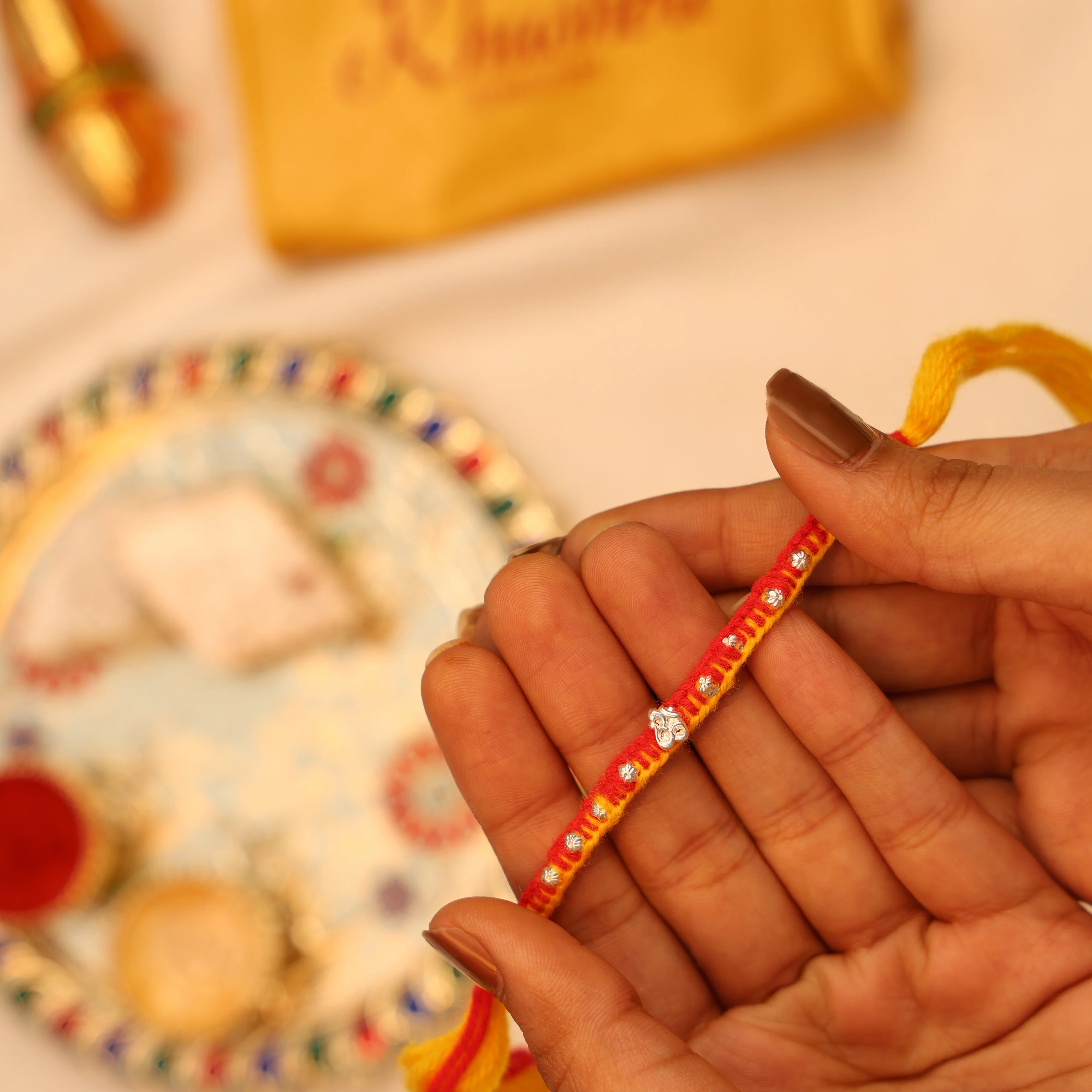 Divine Om Silver Rakhi Thread - Image 4