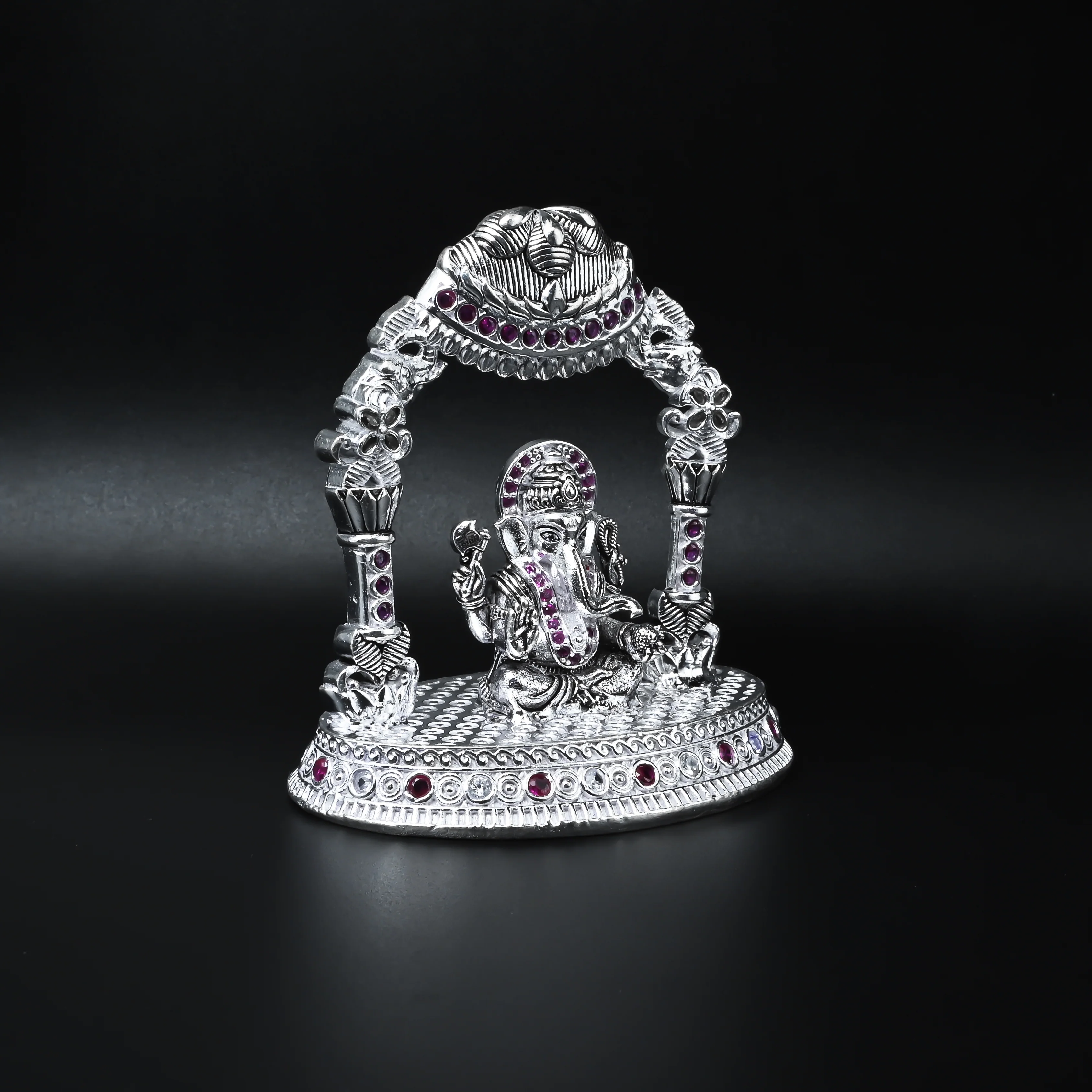 Divine Silver Ganesha Murti with Multicolour Stones - Image 4