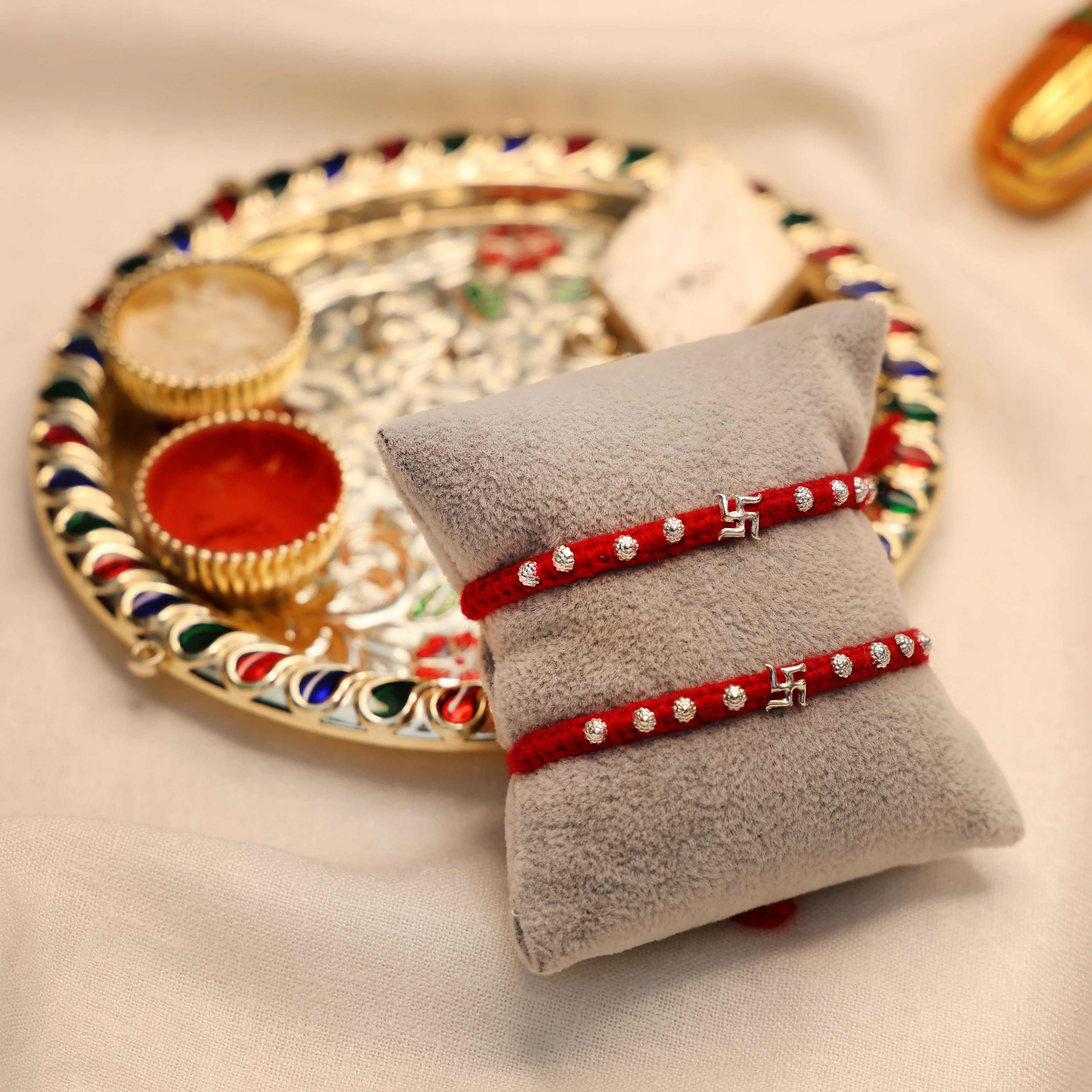 Divine Swastika Silver Rakhi Thread - Image 6
