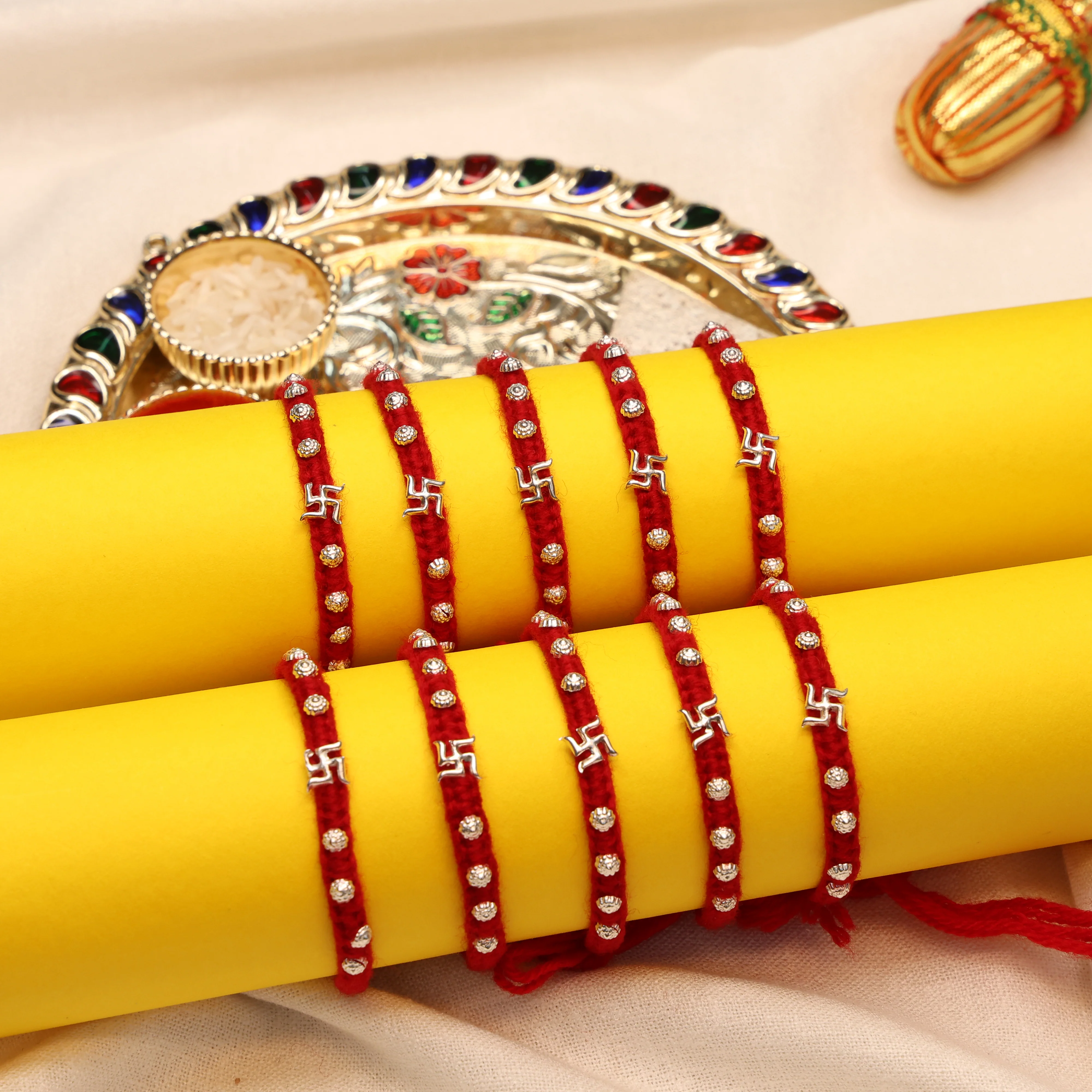 Divine Swastika Silver Rakhi Thread - Image 8