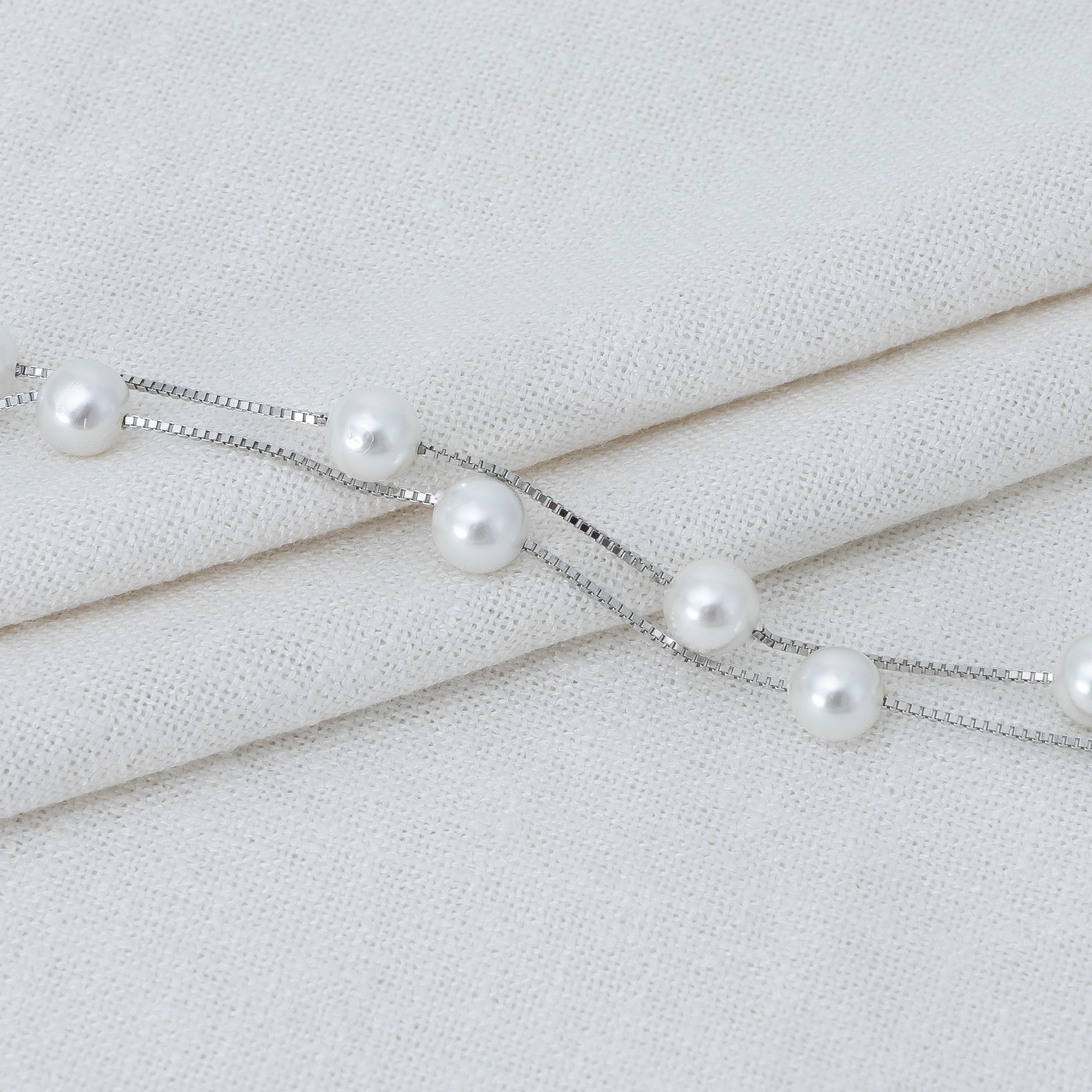 Double Strand Pearl Accent Silver Bracelet - Image 3