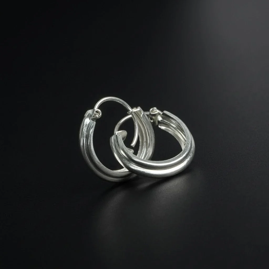 Dual Line Silver Bali for Men – Textured Hoop Earrings