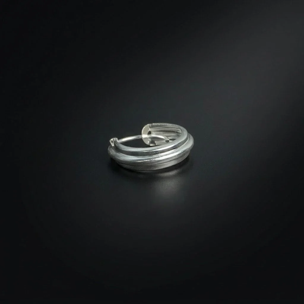 Dual Line Silver Bali for Men – Textured Hoop Earrings - Image 6