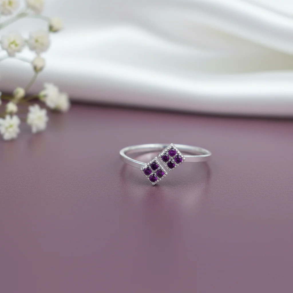 Dual Square Pink Stone Toe Ring - Image 3