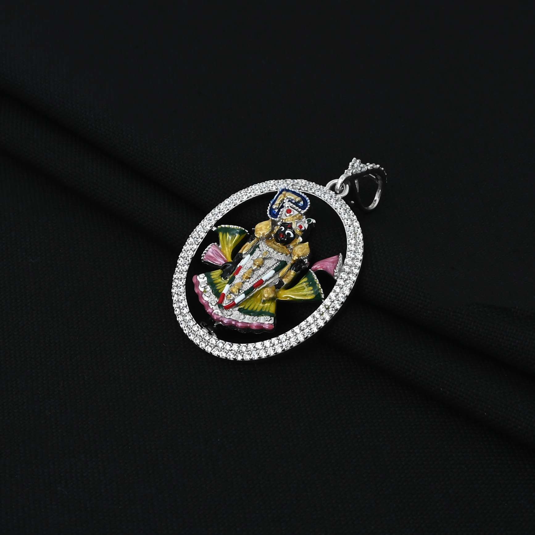 Dazzling Dwarkadhish Krishna Pendant in Silver with CZ Stones - Image 5