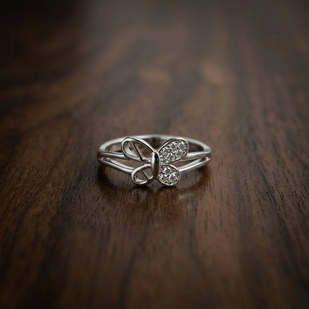 Elegant Butterfly Crystal Fashion Ring – Adjustable Silver-Tone Open Band - Image 3