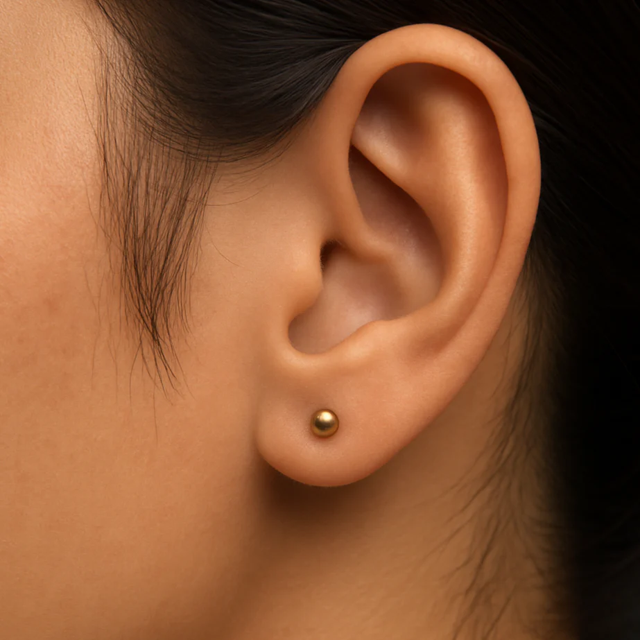 Elegant Gold Polish Round Silver Stud Earrings - Image 2