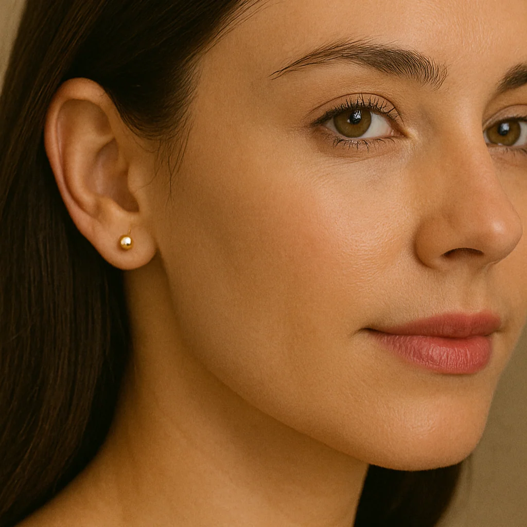 Elegant Gold Polish Round Silver Stud Earrings - Image 4