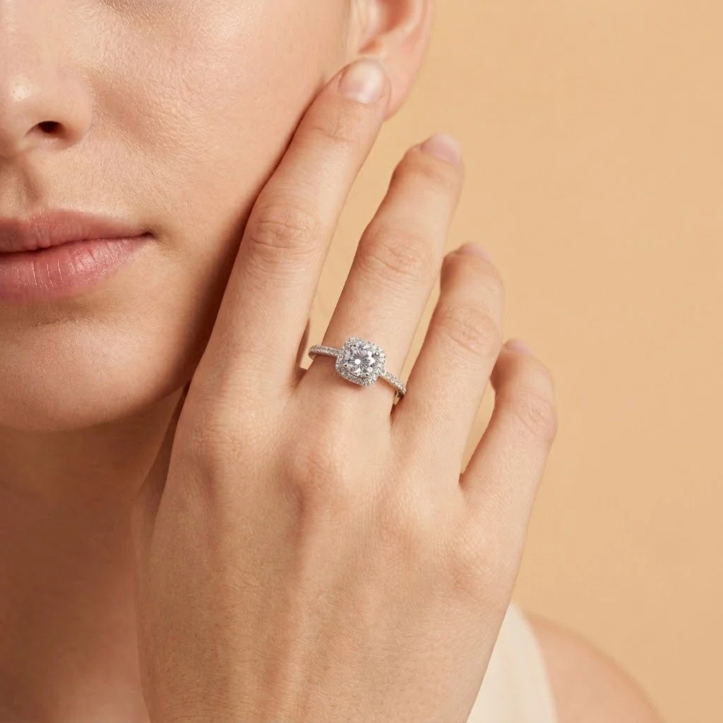 Elegant Halo Solitaire Adjustable Ring for Women - Image 2