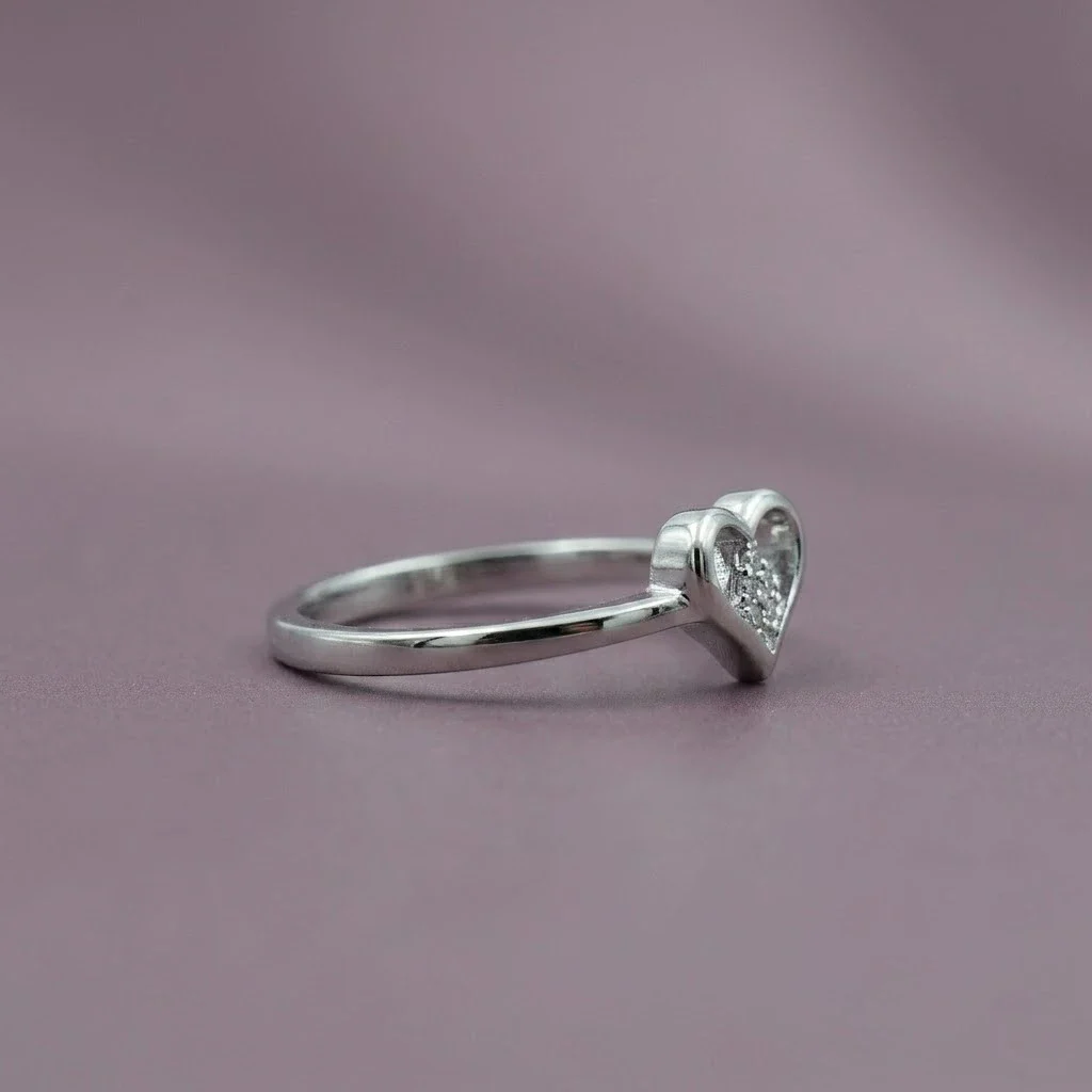 Elegant Heart Shape Diamond Accent Ring in Silver  Minimalist Love Ring for Women - Image 4