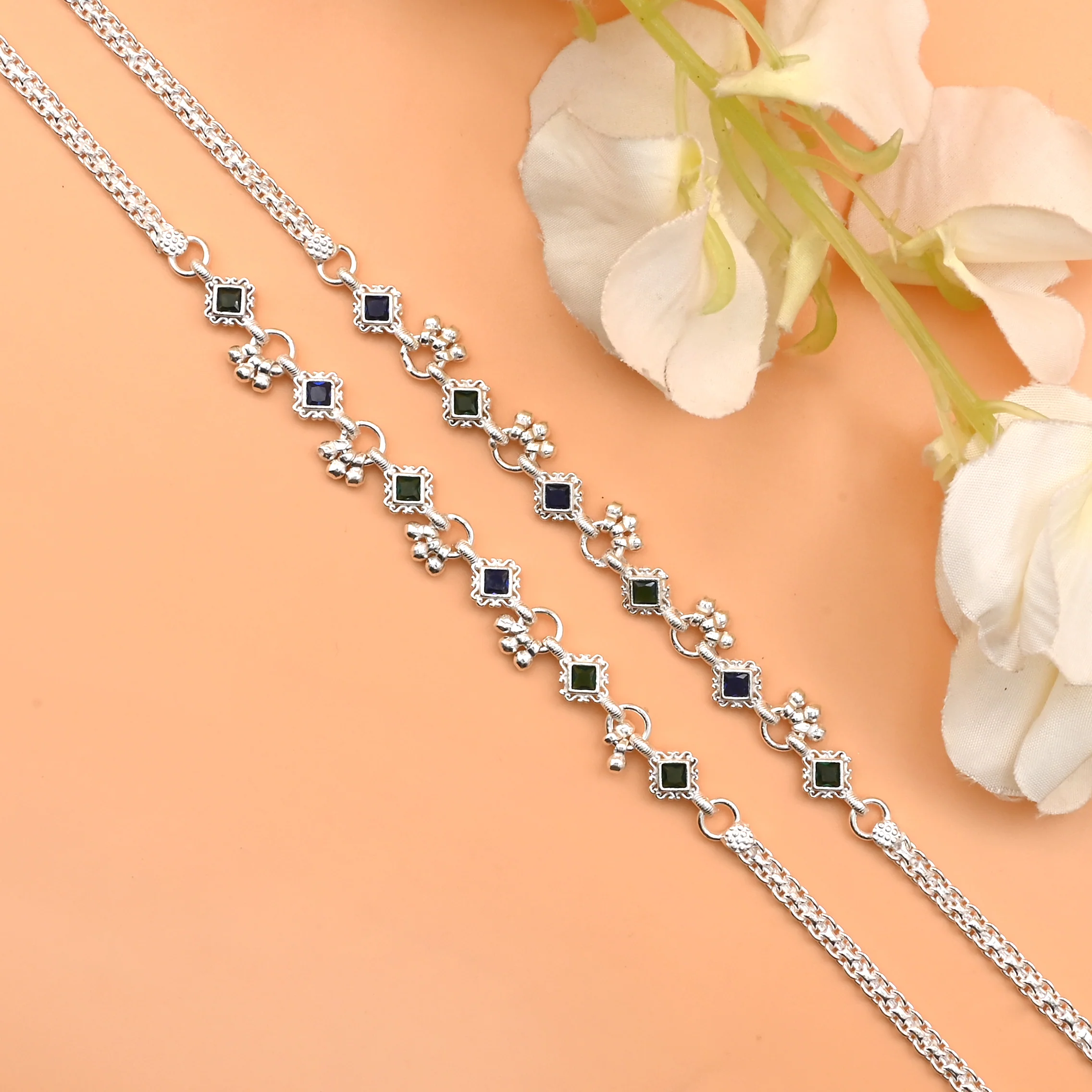 Elegant Silver Anklet with Diamond Stones & Ghungroo – Ideal Accessory for Cultural Events. - Image 3