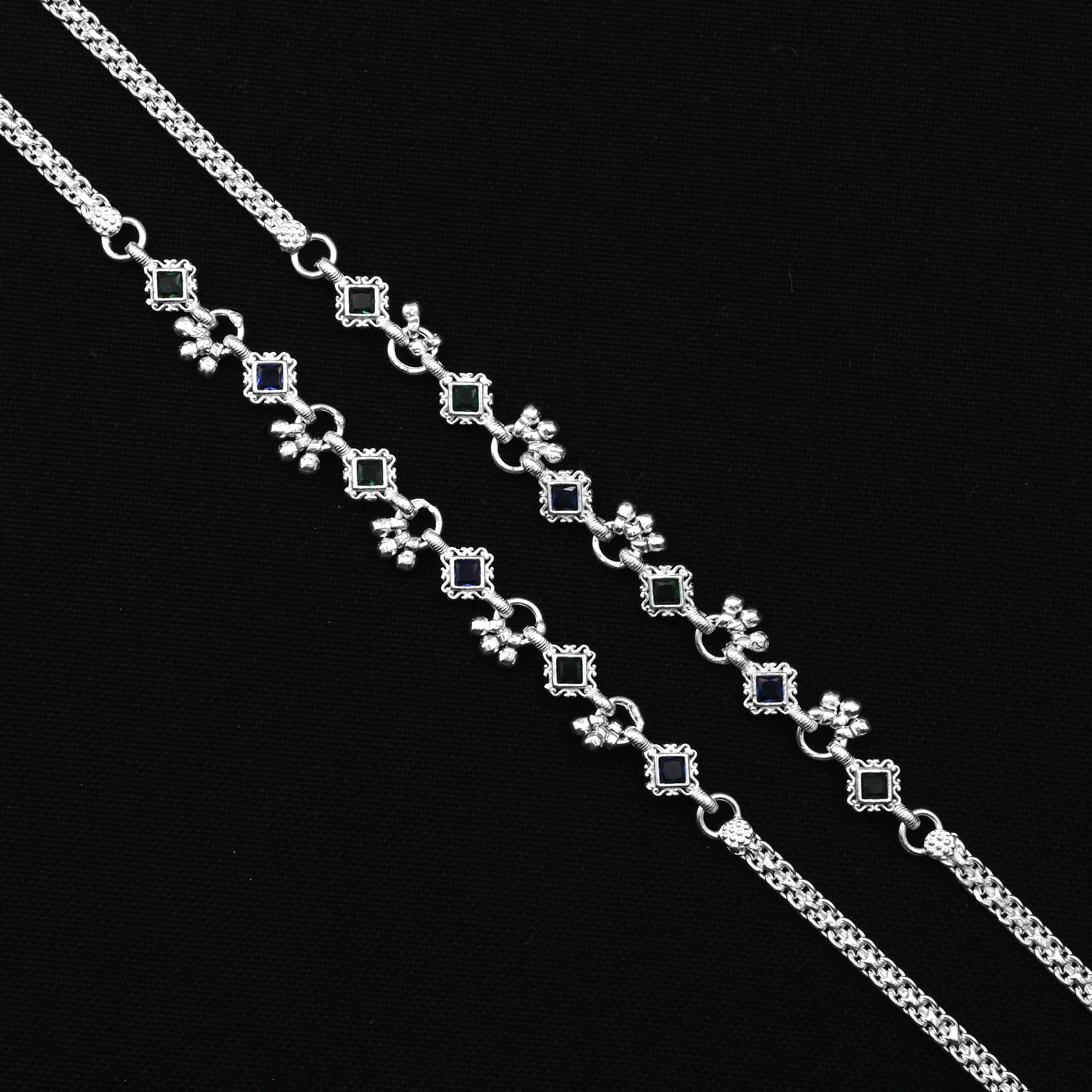 Elegant Silver Anklet with Diamond Stones & Ghungroo – Ideal Accessory for Cultural Events. - Image 4