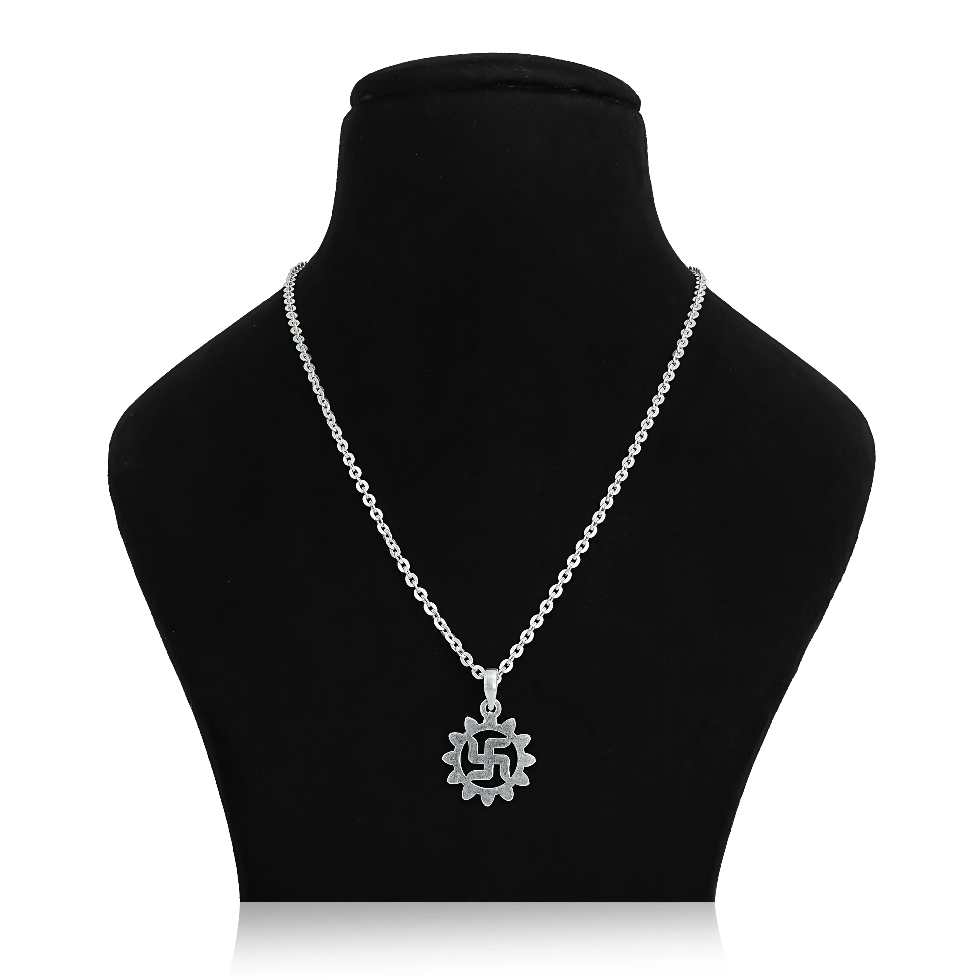 Elegant Silver Chain with Swastik Pendant - Image 2