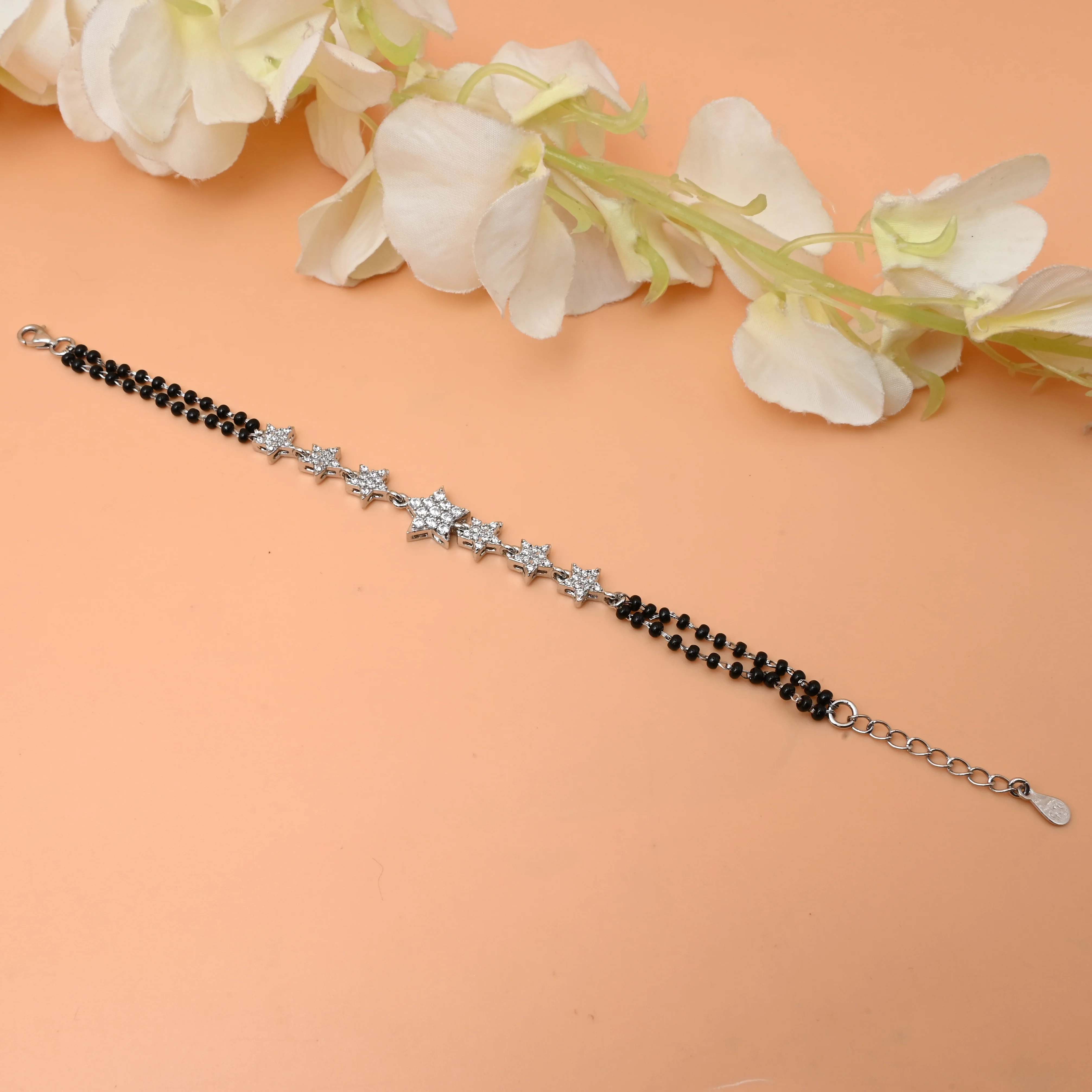 Elegant Silver Mangalsutra Bracelet for Girls – White Star Shaped Stones Design