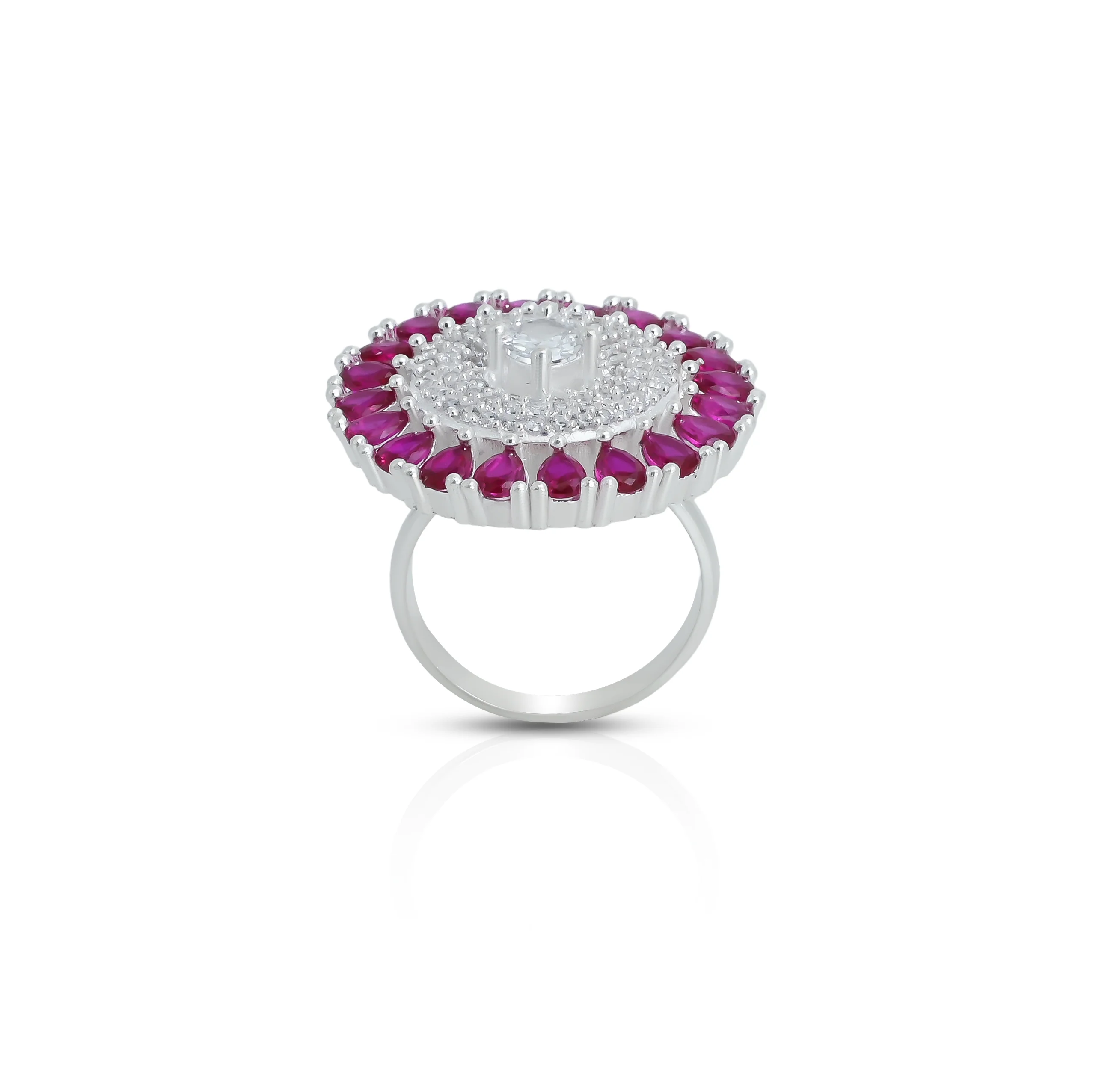 Elegant Silver Ring with Purple Gemstone Border - Image 3