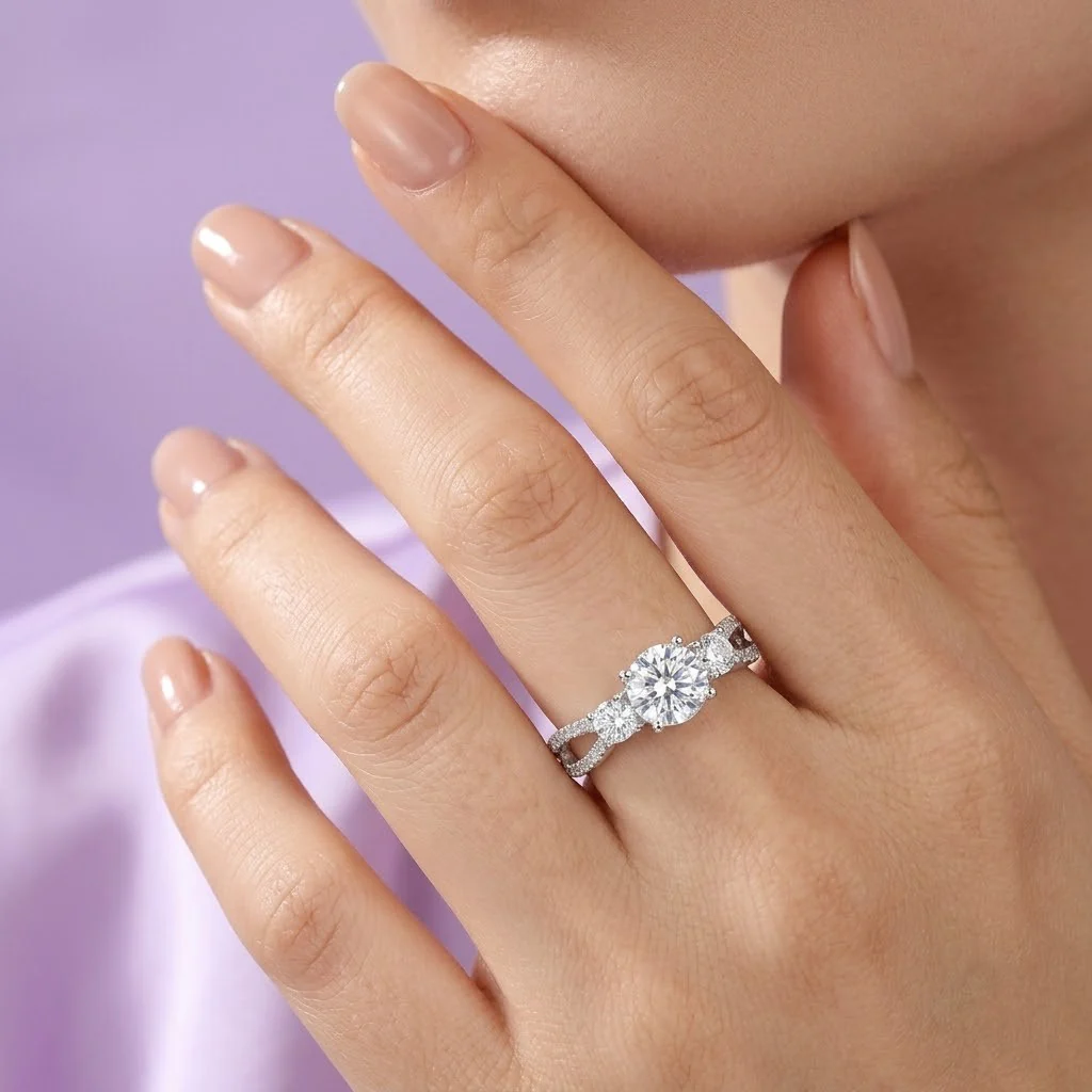 Elegant Three-Stone Cubic Zirconia Adjustable Silver Ring for Women - Image 2