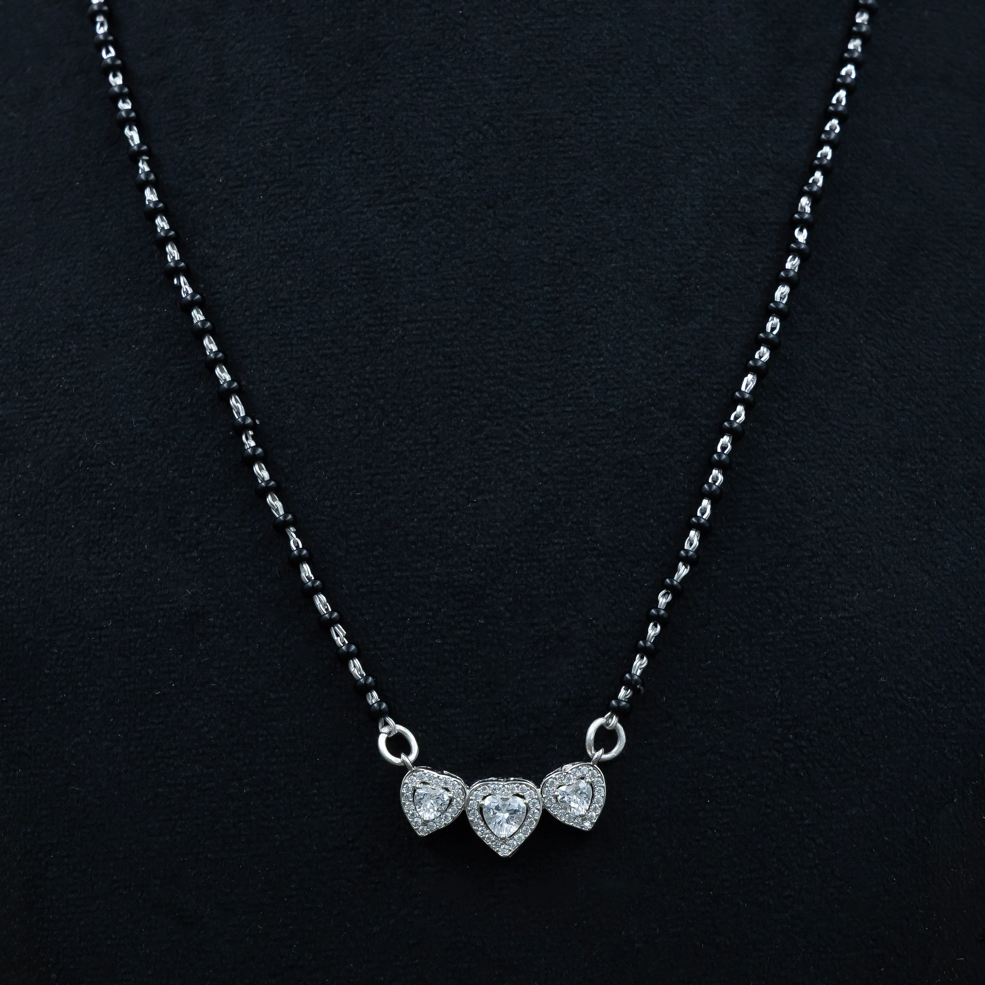 Elegant Triple Heart Charm Silver Mangalsutra - Image 5