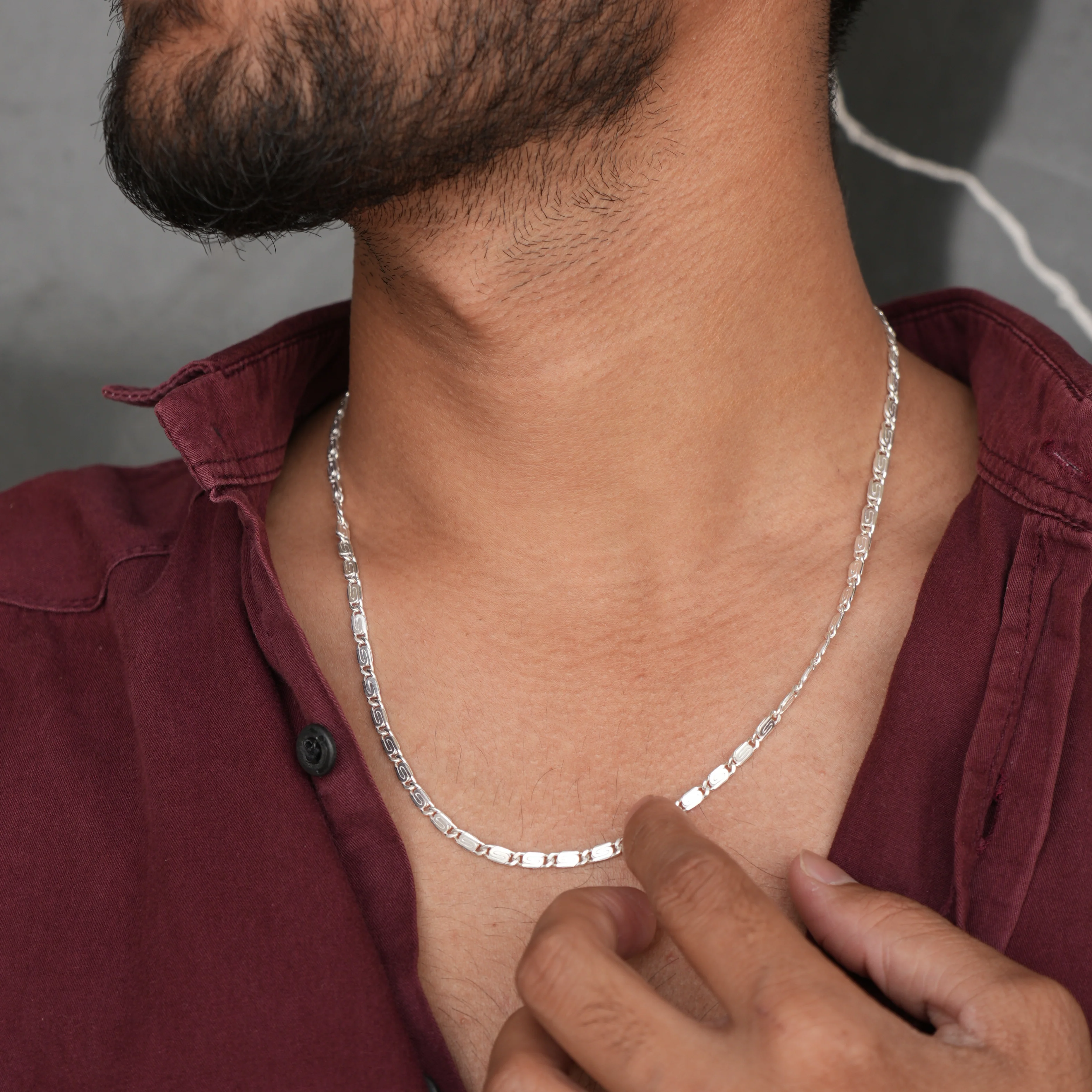 Engraved Link Silver Chain Sleek Boys - Image 4