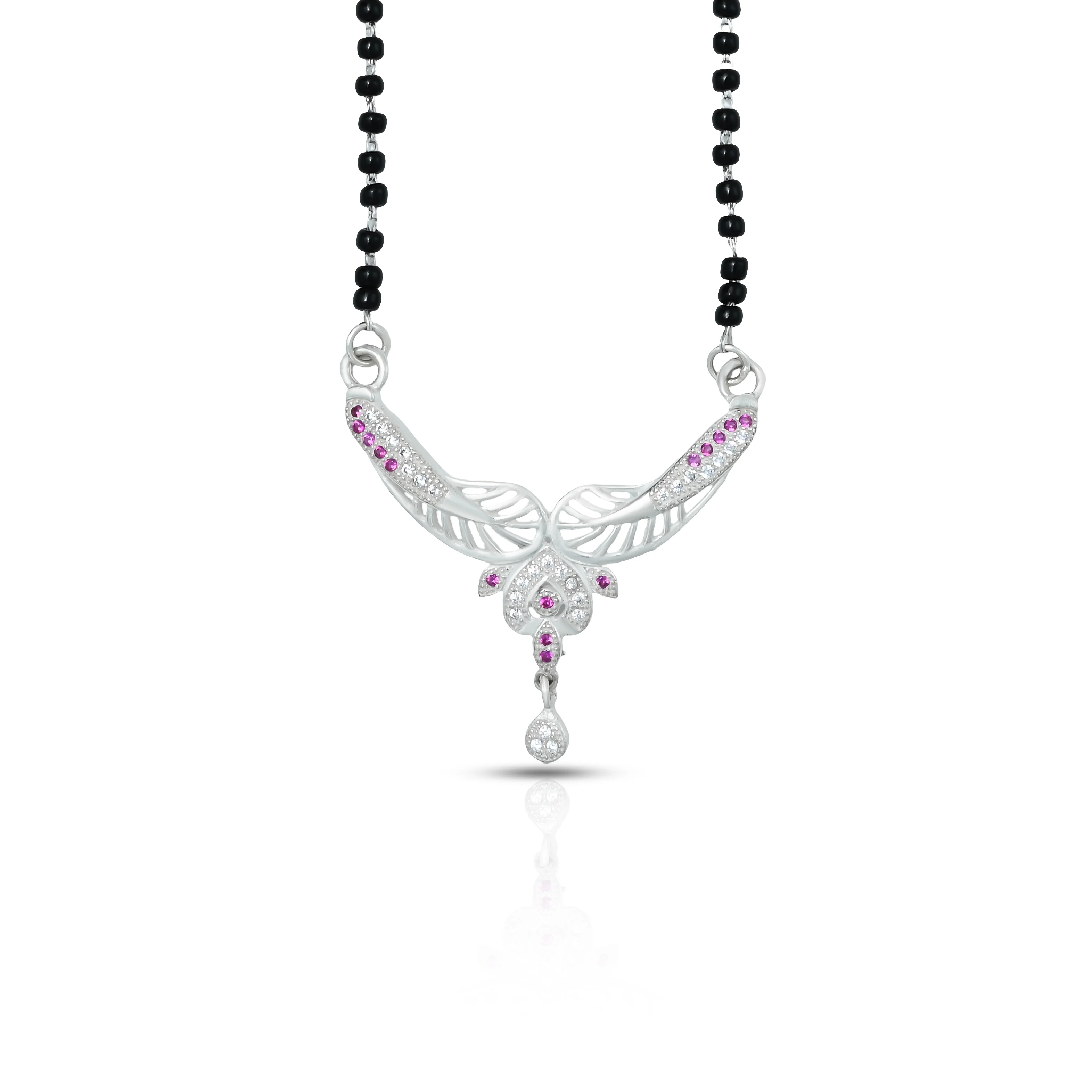 Feather Design Silver Mangalsutra with Stones - Image 3