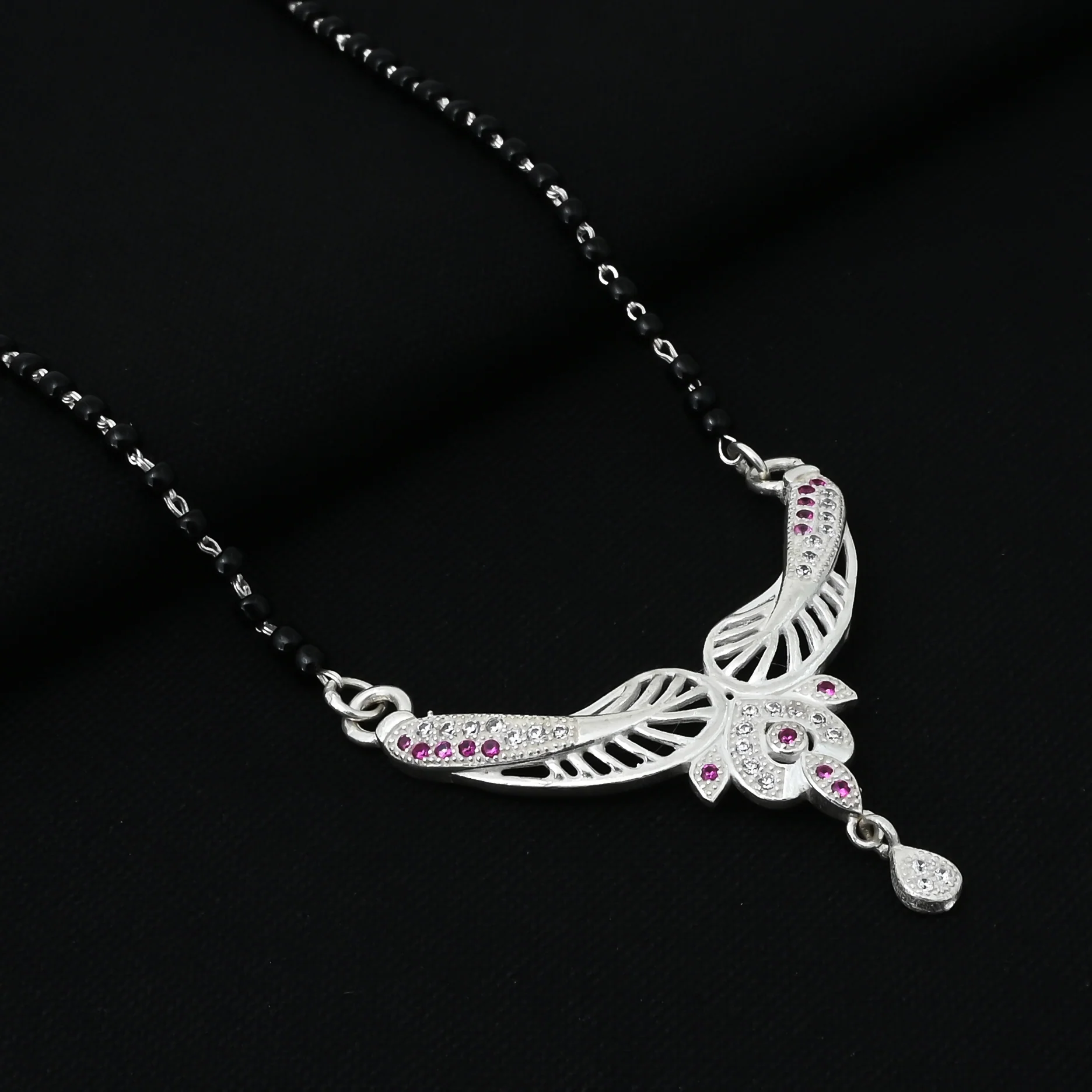 Feather Design Silver Mangalsutra with Stones - Image 4