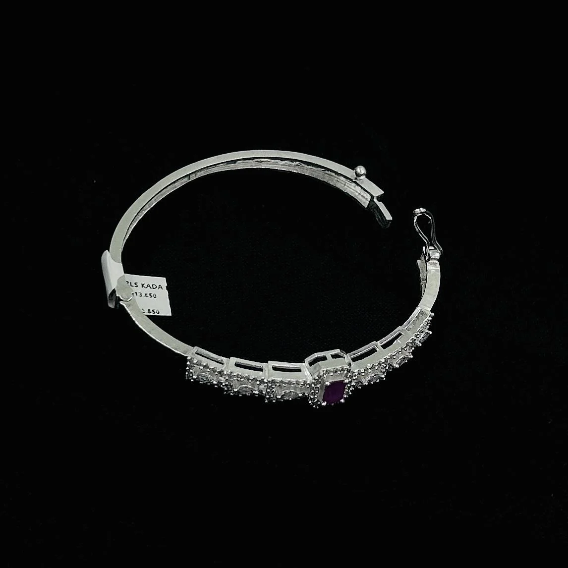 Feminine Silver Bracelet with Bold Pink Square Gemstone for Girls. - Image 3