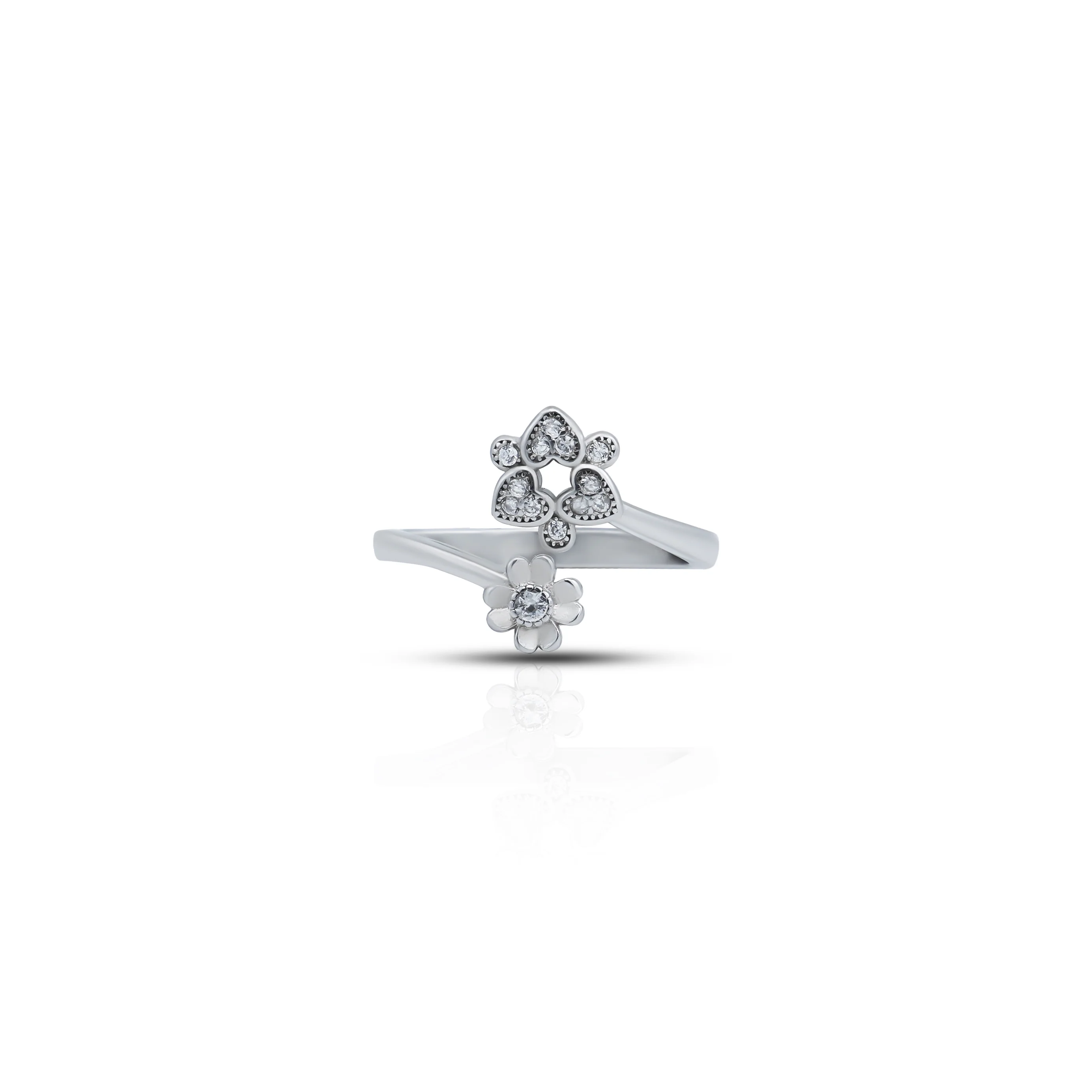 Flower and Heart Design Silver Ring For Girls - Image 4