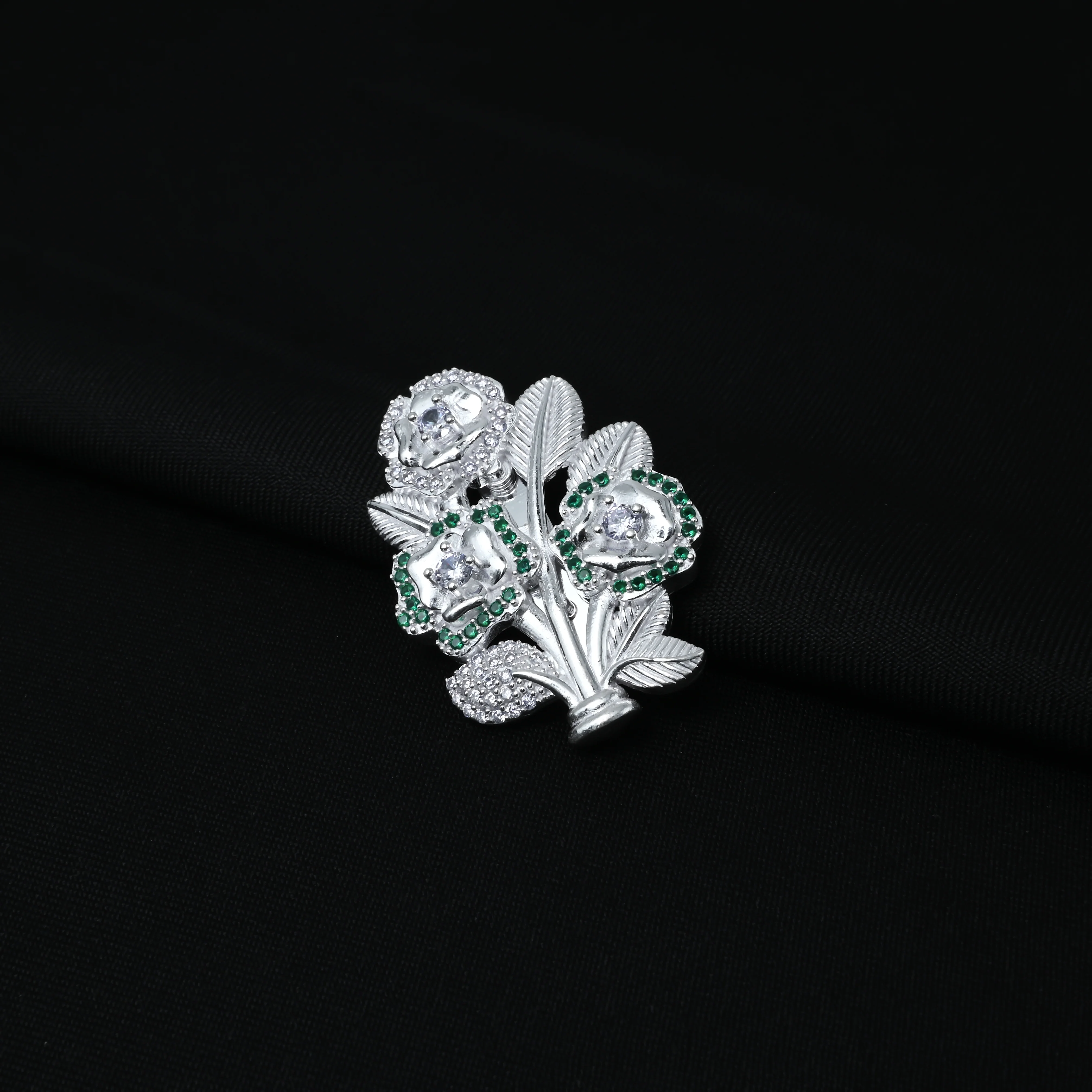 Flower and Leaf Design Silver Saree pin - Image 2