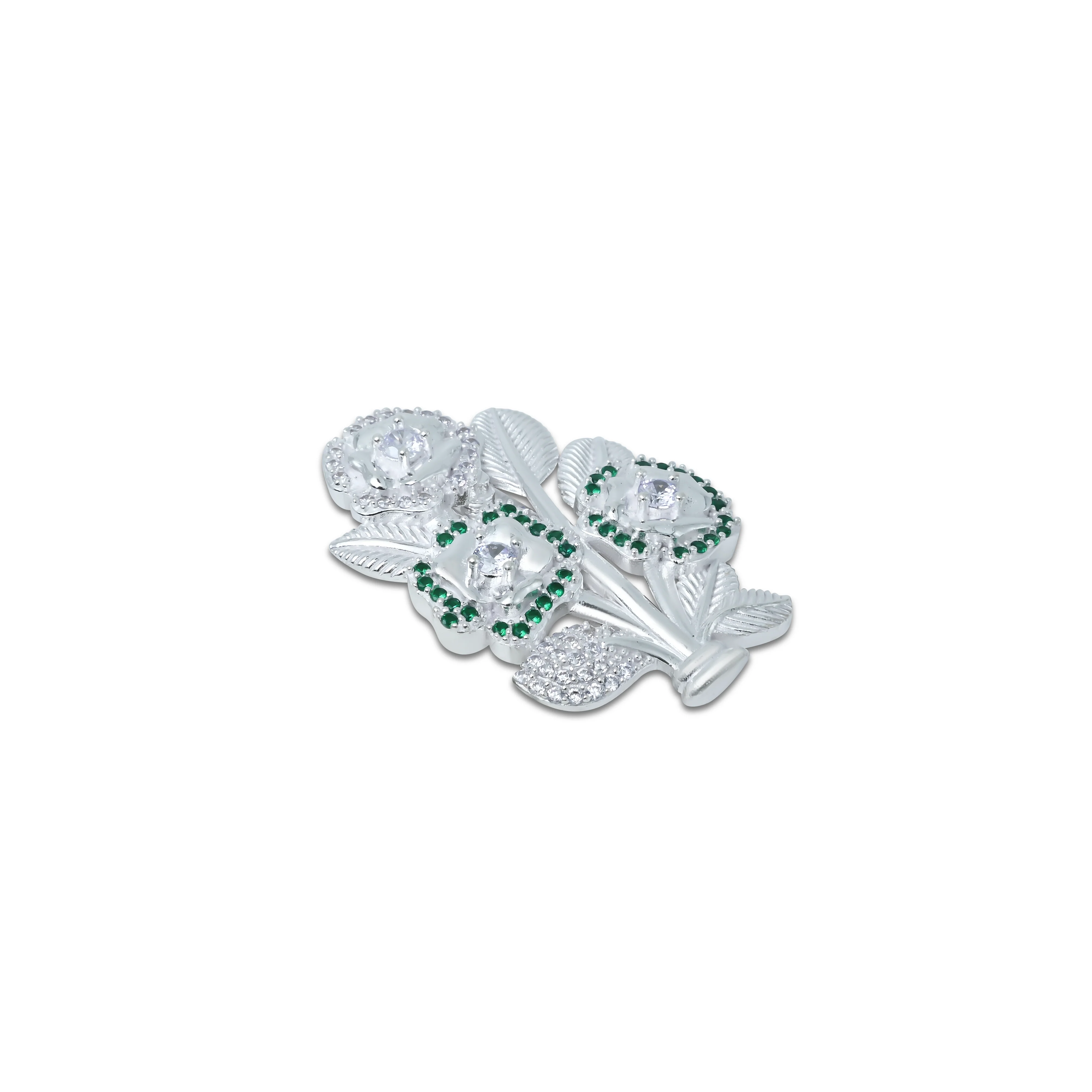 Flower and Leaf Design Silver Saree pin - Image 3