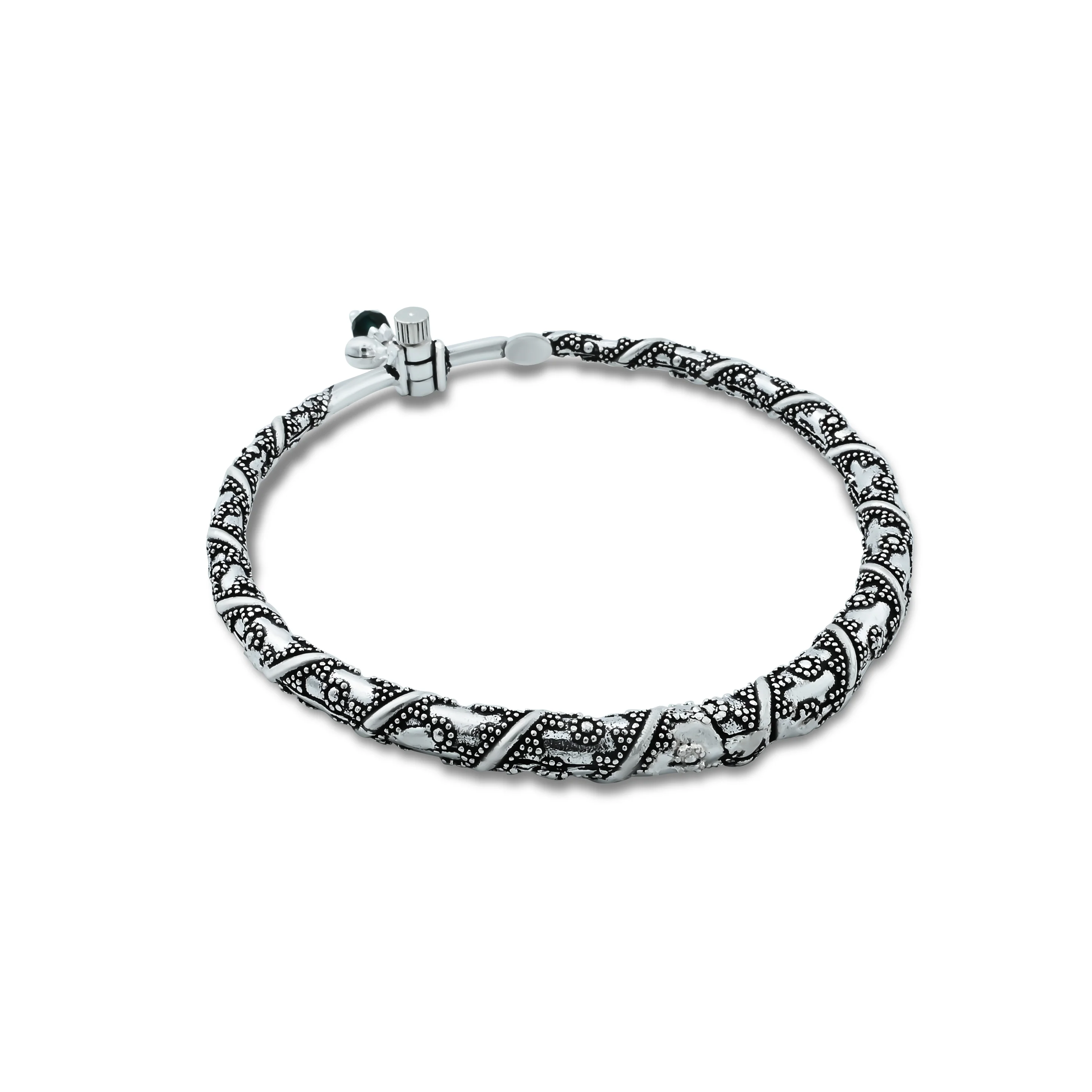 Flower Design Oxidised Silver Kada Payal with Ghungroo - Image 3