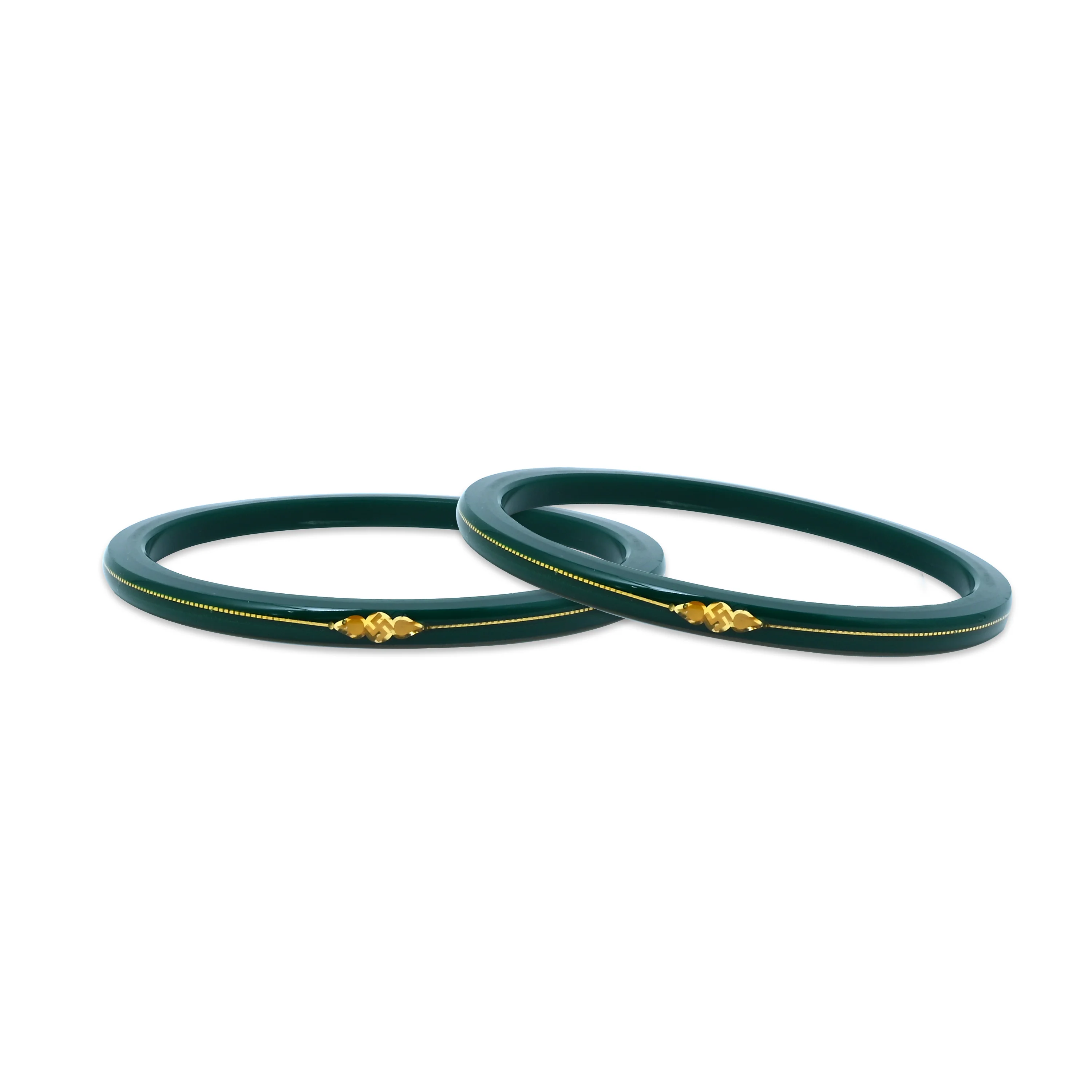 Gold Small Swastika Design Dark Green Bangle - Image 3