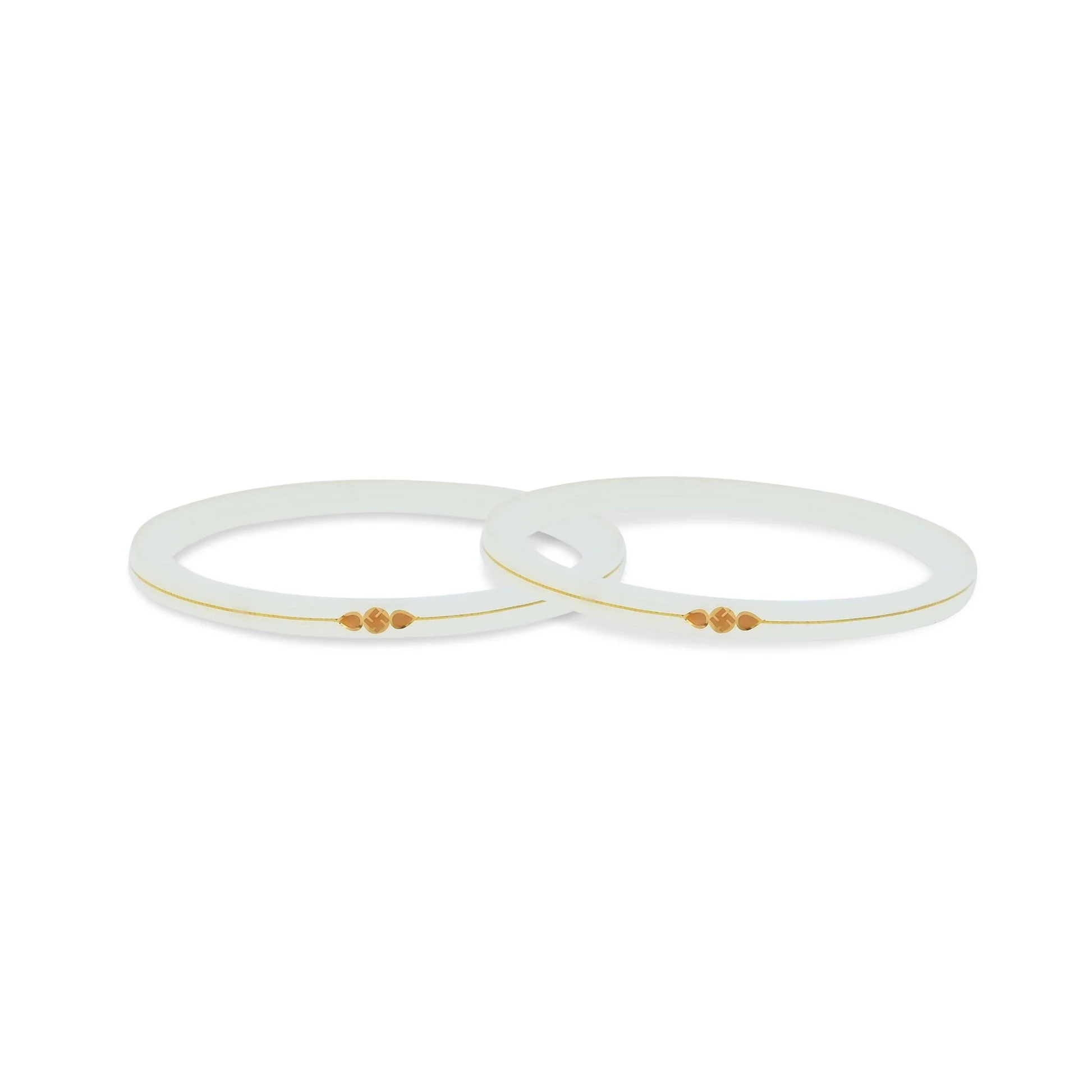 Gold Small Swastika Design Dark White Bangle - Image 3