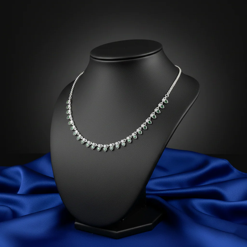 Green Heart Stone Silver Necklace for Girls & Women - Image 3