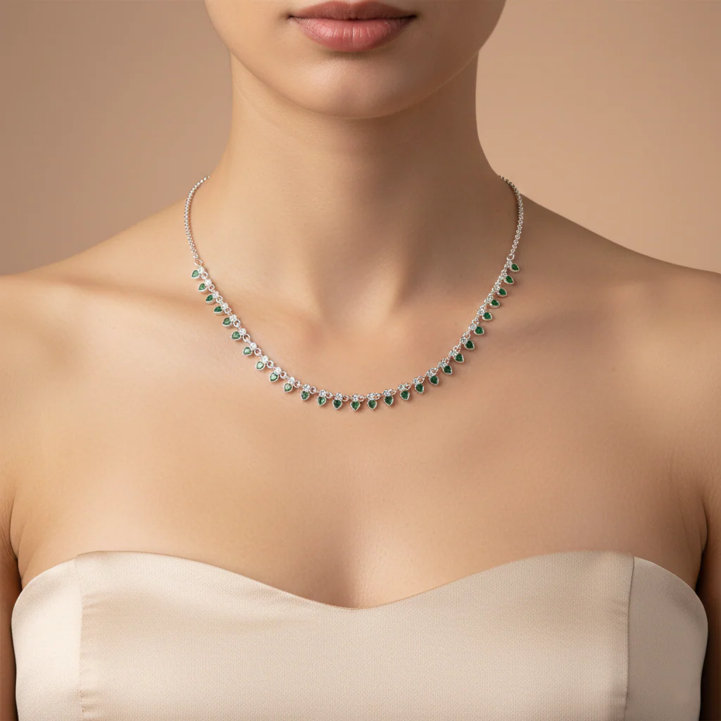 Green Heart Stone Silver Necklace for Girls & Women - Image 4