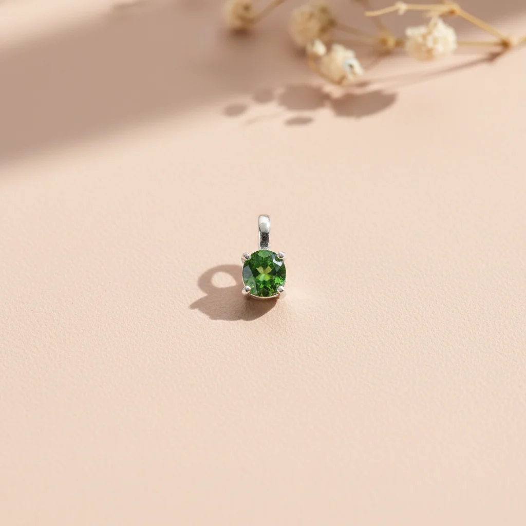 Green Solitaire Silver Pendant - Image 2