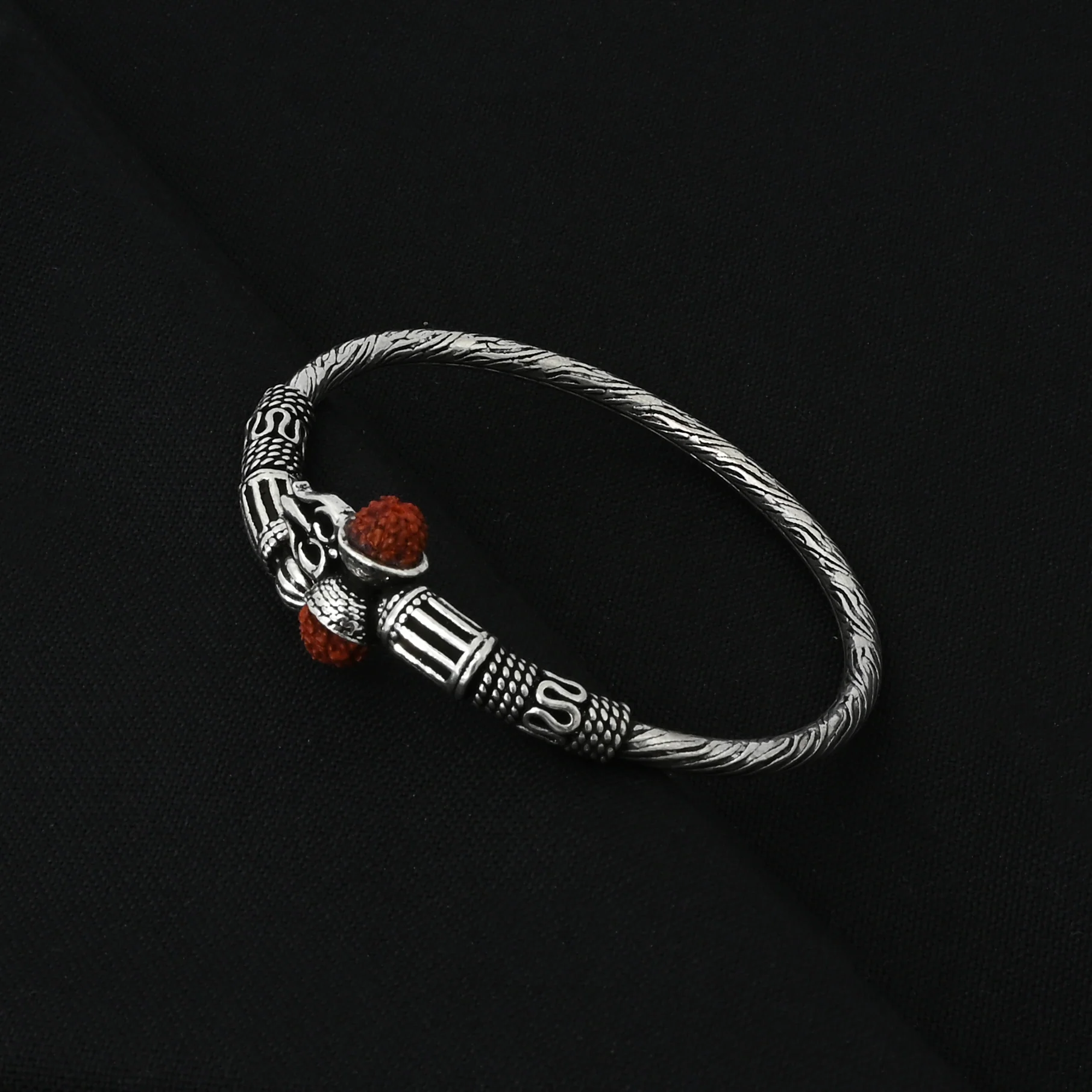 Premium Hand-Engraved Rudraksha Oxidized Silver Kada Design for Man - Image 4