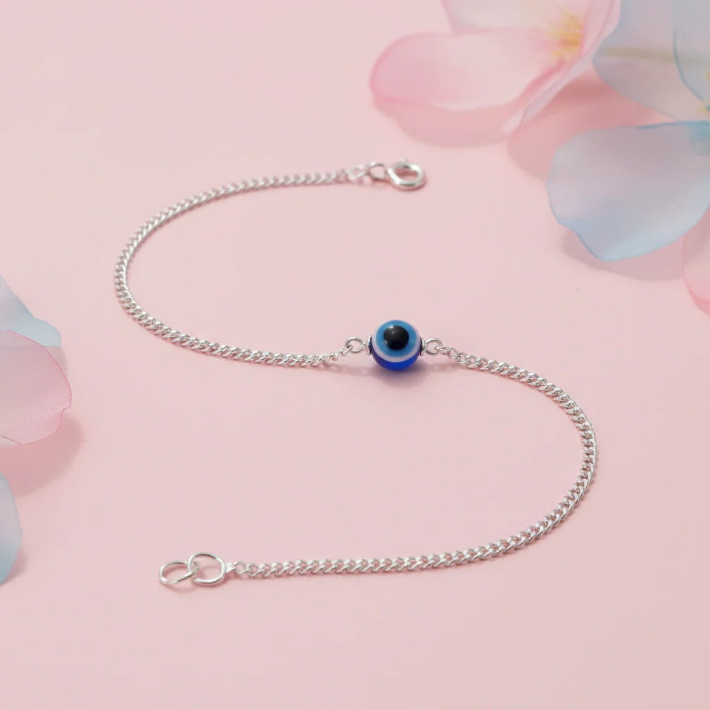 Handcrafted Evil Eye Silver Bracelet with Nazar Bead
