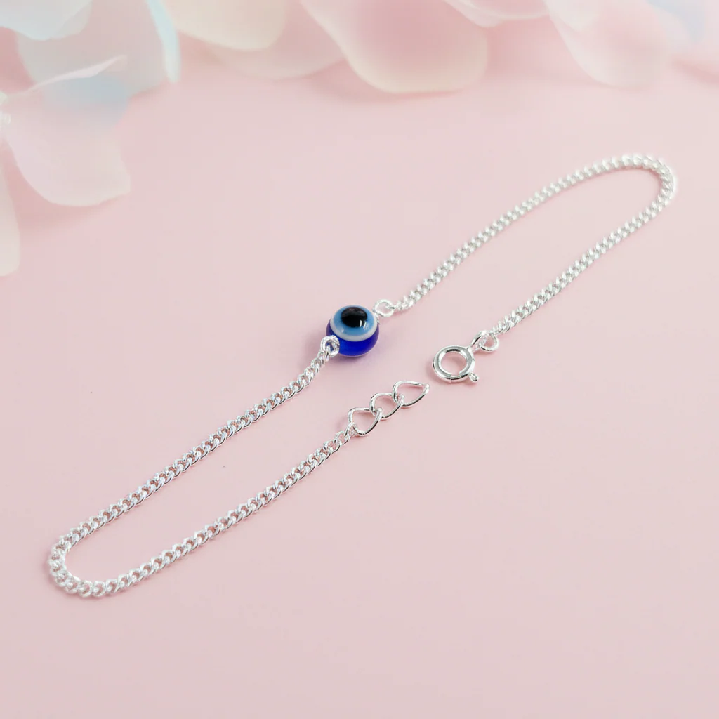 Handcrafted Evil Eye Silver Bracelet with Nazar Bead - Image 3