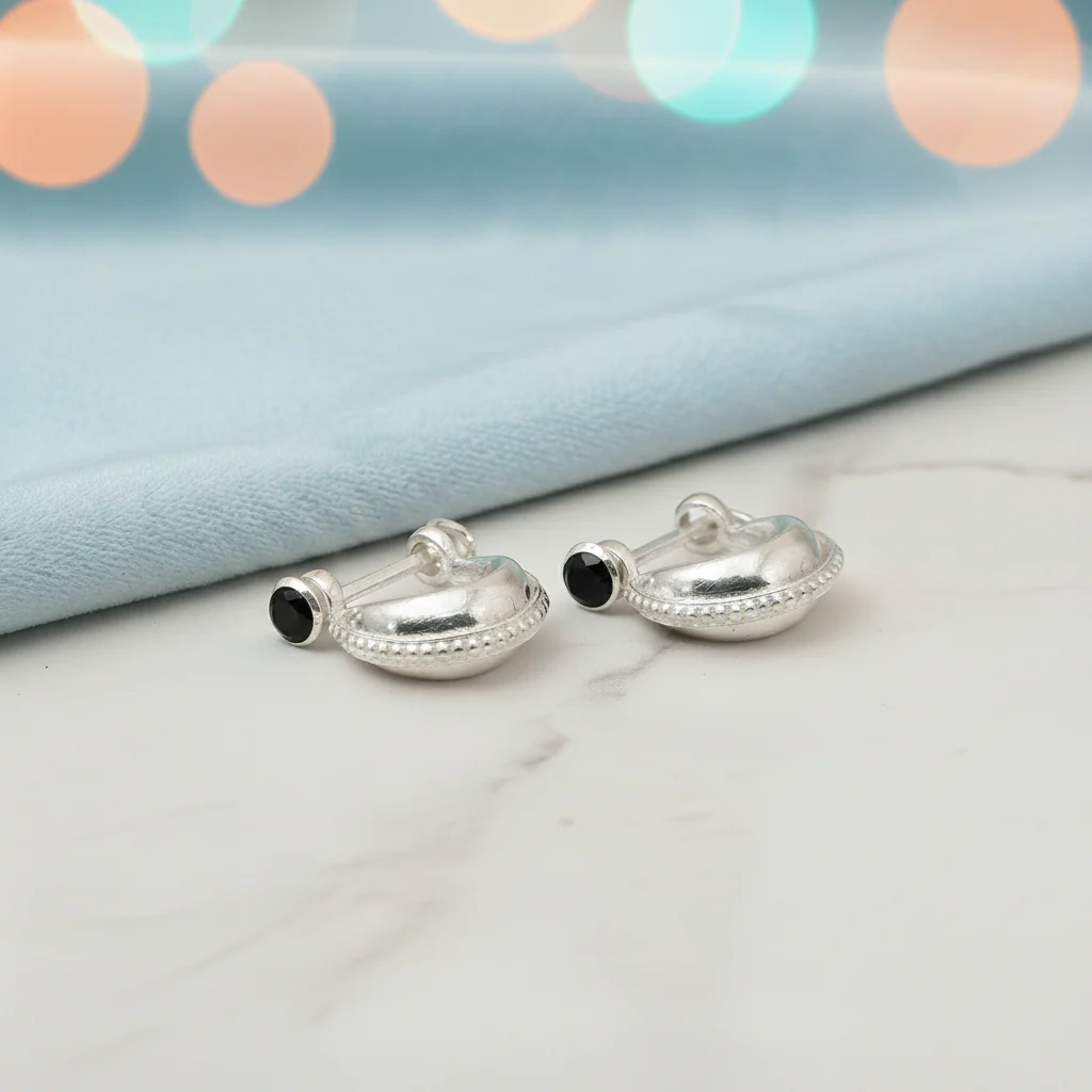 Handcrafted Silver Bali Stud Earrings for Boys - Image 11