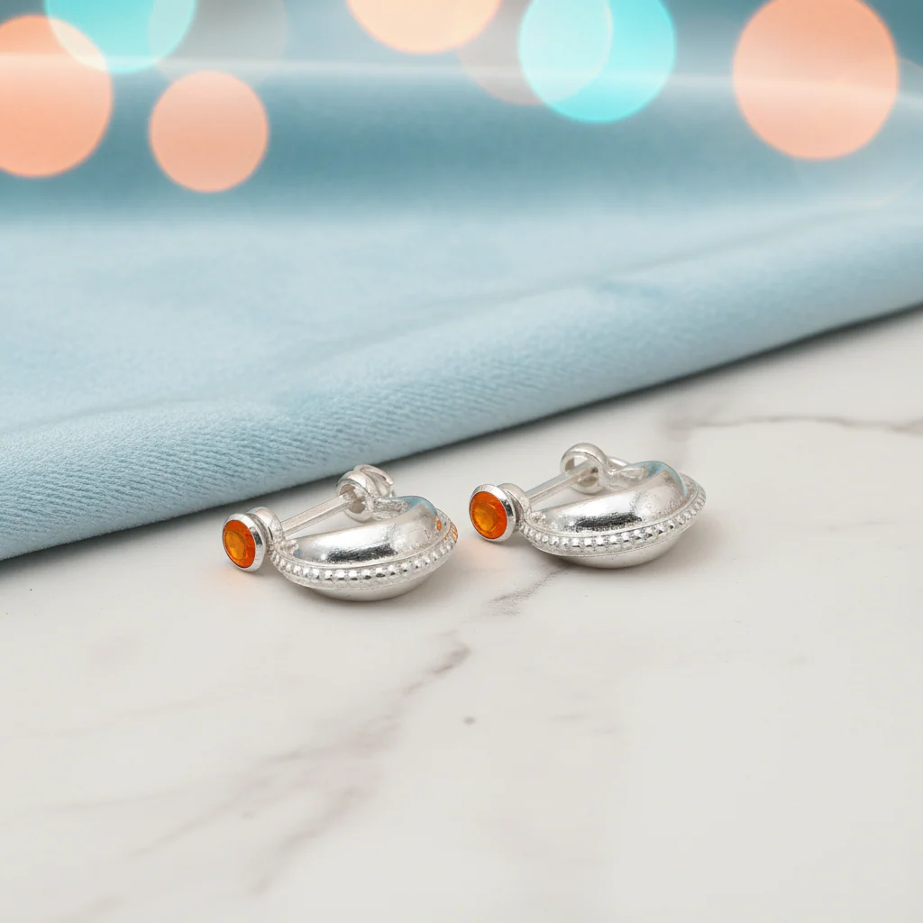 Handcrafted Silver Bali Stud Earrings for Boys - Image 4