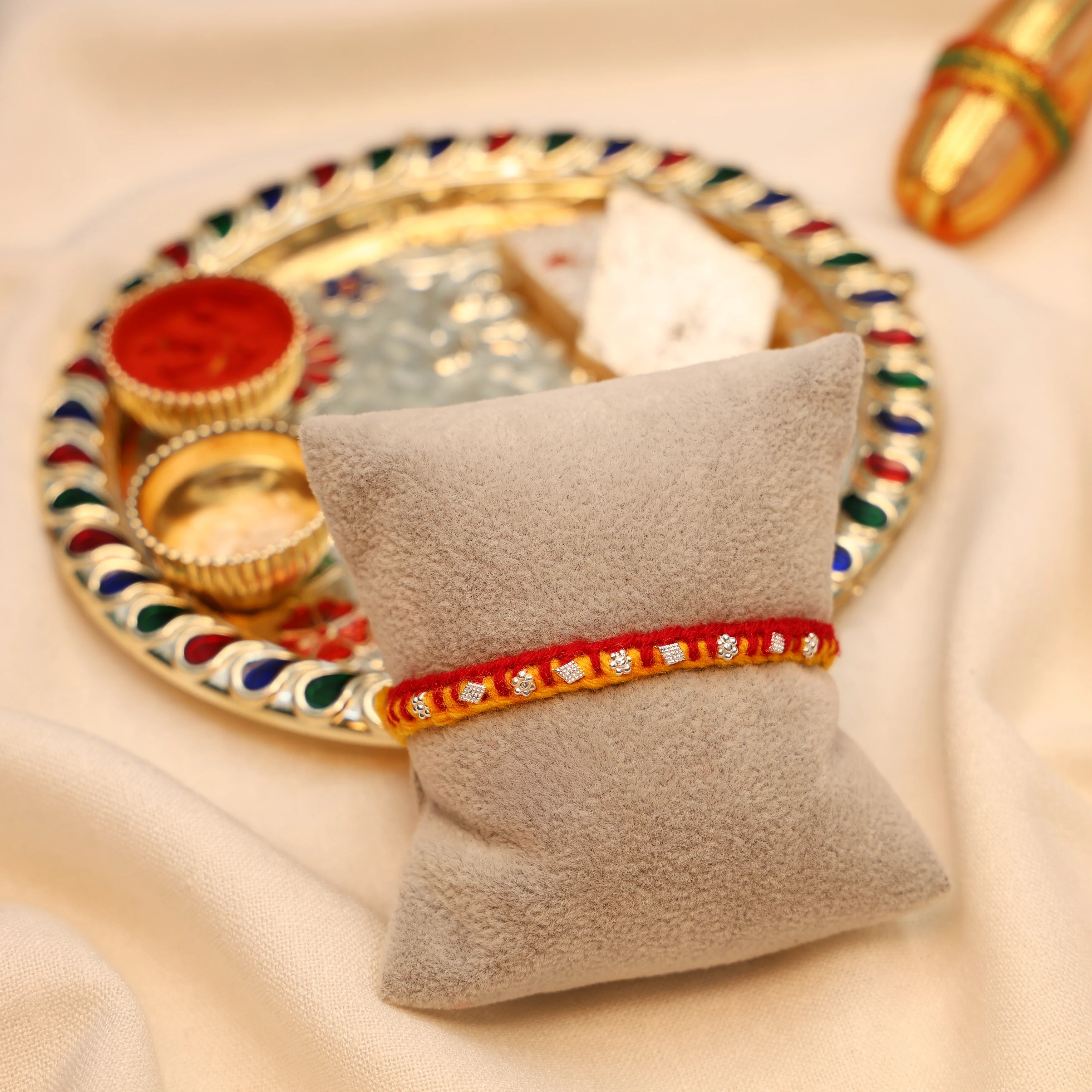 Handcrafted Silver Buds Rakhi Assorted Design - Image 4