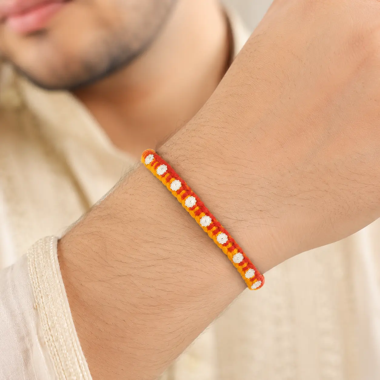 Handcrafted Silver Buds Rakhi Assorted Design (combo) - Image 2
