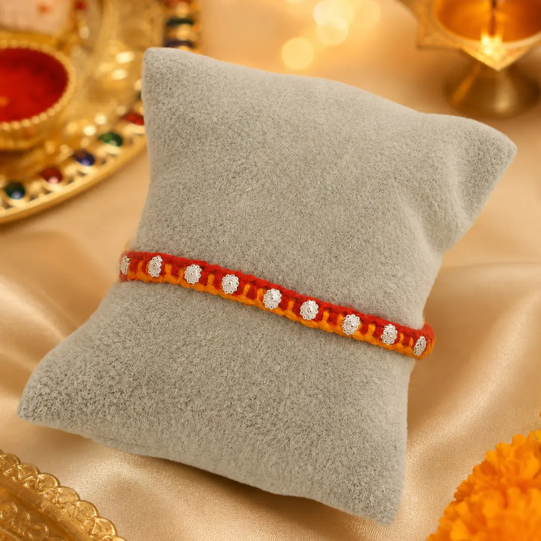 Handcrafted Silver Buds Rakhi Assorted Design (combo) - Image 6